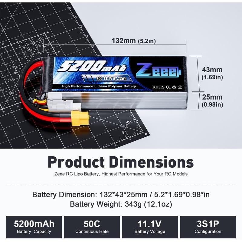 Batería Lipo Zeee 3S 5200mAh 50C 11.1V con conector XT60