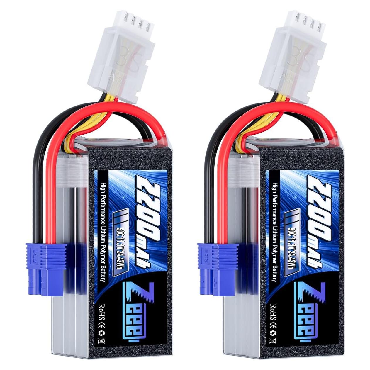 Batería Lipo Zeee 3S 2200mAh 11.1V 50C EC3 - 2 Paquetes