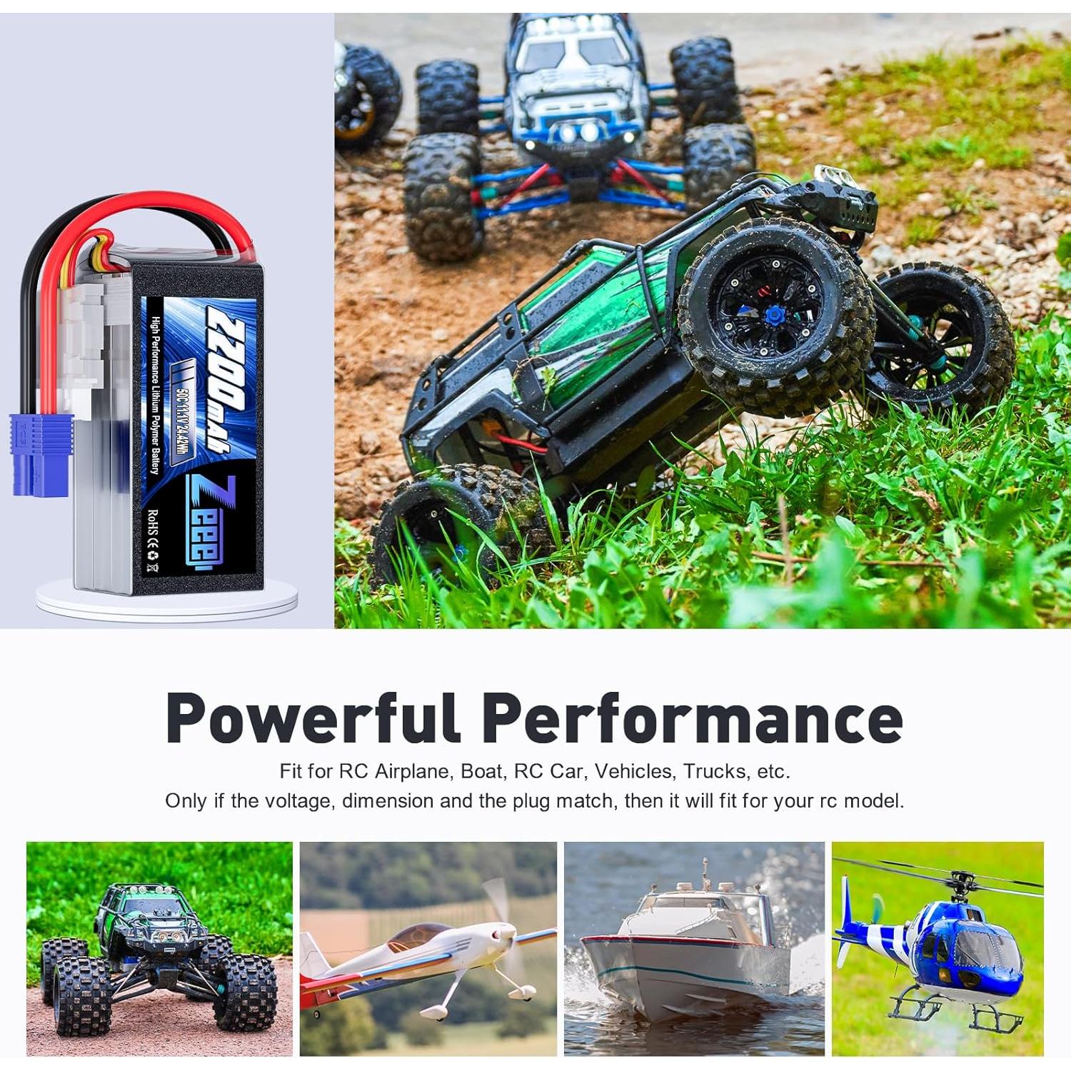 Batería Lipo Zeee 3S 2200mAh 11.1V 50C EC3 - 2 Paquetes