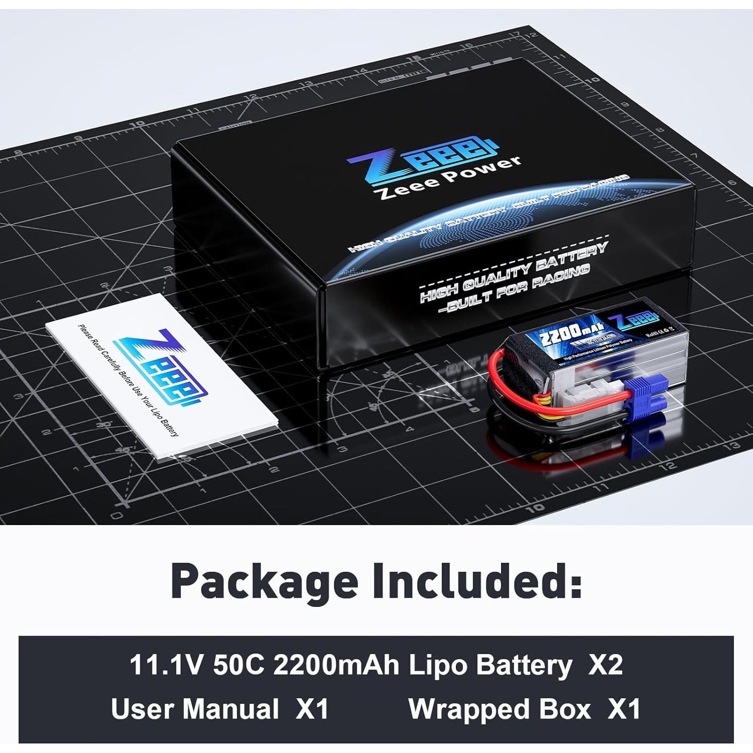 Batería Lipo Zeee 3S 2200mAh 11.1V 50C EC3 - 2 Paquetes