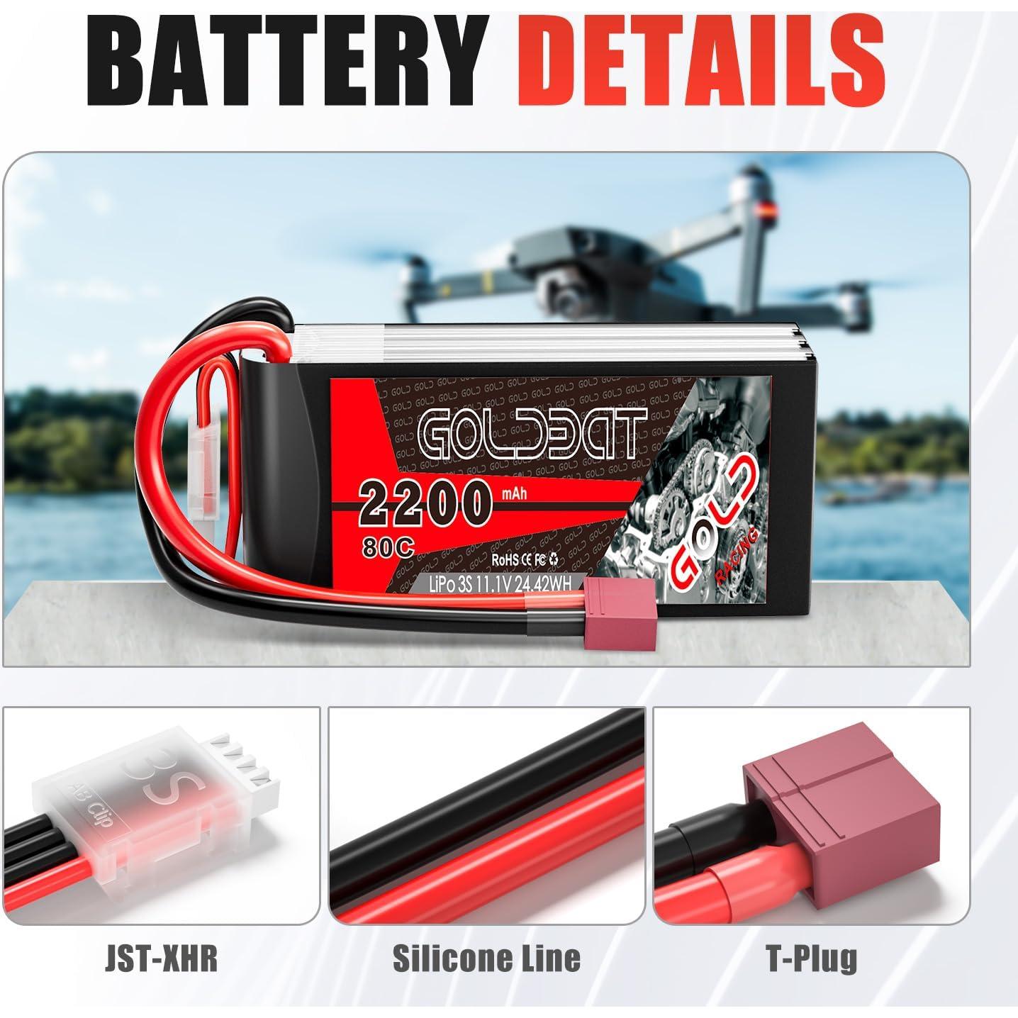 Batería Lipo GOLDBAT 3S 2200mAh 11.1V 80C - 2 Paquete