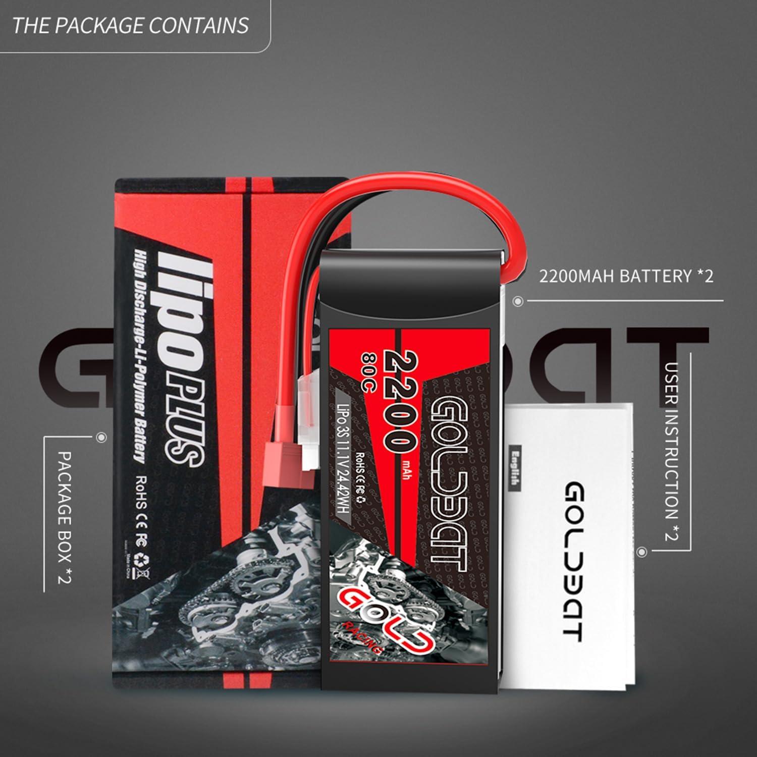 Batería Lipo GOLDBAT 3S 2200mAh 11.1V 80C - 2 Paquete