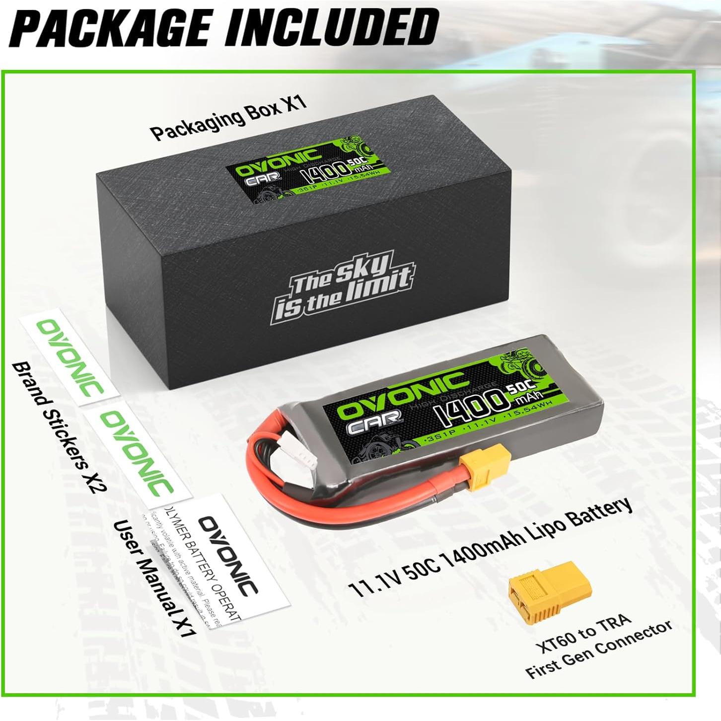 Batería Lipo OVONIC 3S 50C 1400mAh 11.1V XT60 para RC