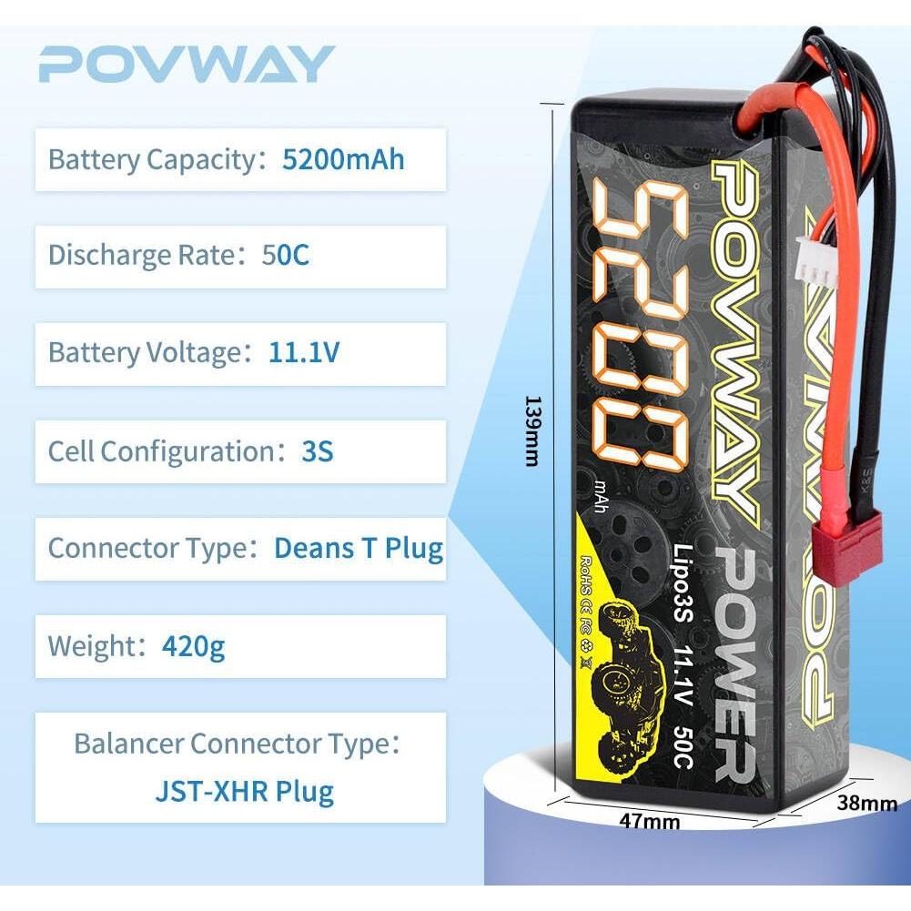 Batería Lipo 3S 5200mAh 11.1V 50C POVWAY - 2 Paquetes