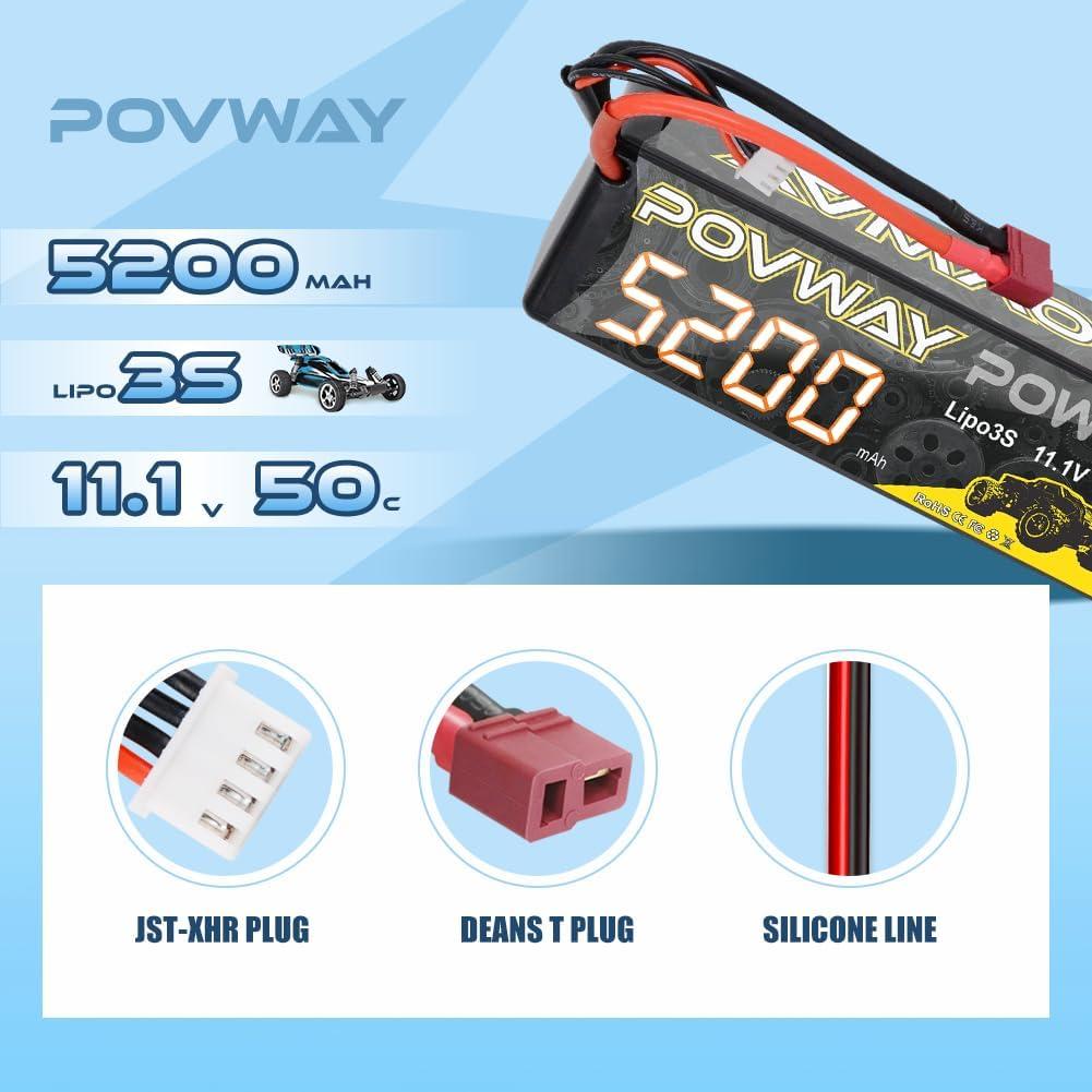 Batería Lipo 3S 5200mAh 11.1V 50C POVWAY - 2 Paquetes