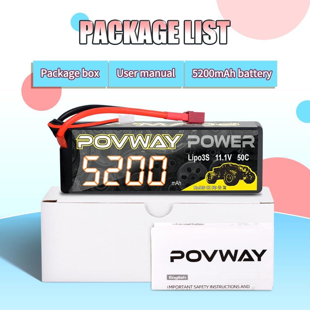 Batería Lipo 3S 5200mAh 11.1V 50C POVWAY - 2 Paquetes