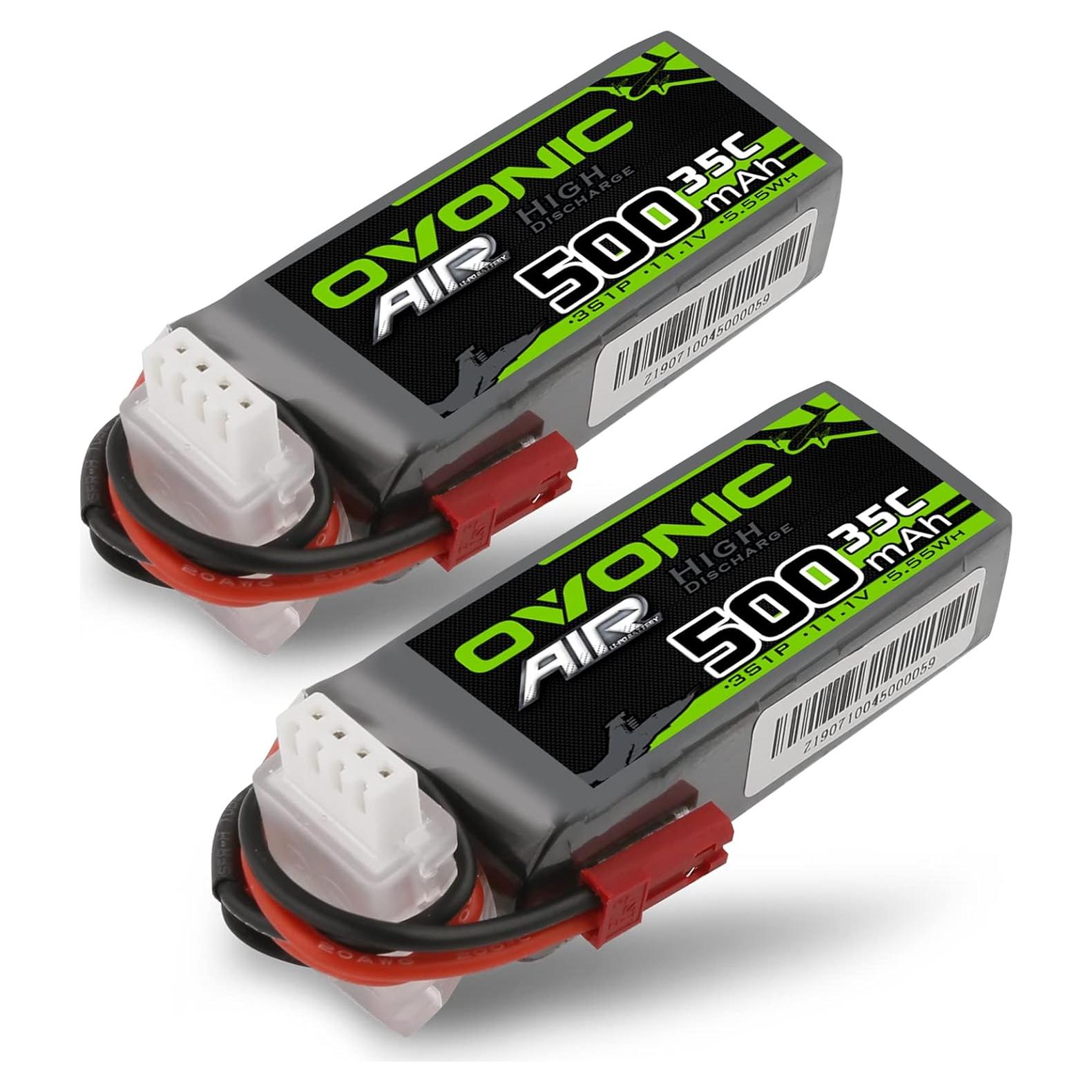 Batería Lipo OVONIC 3S 35C 500mAh 11.1V con conector JST - 2 Paquetes
