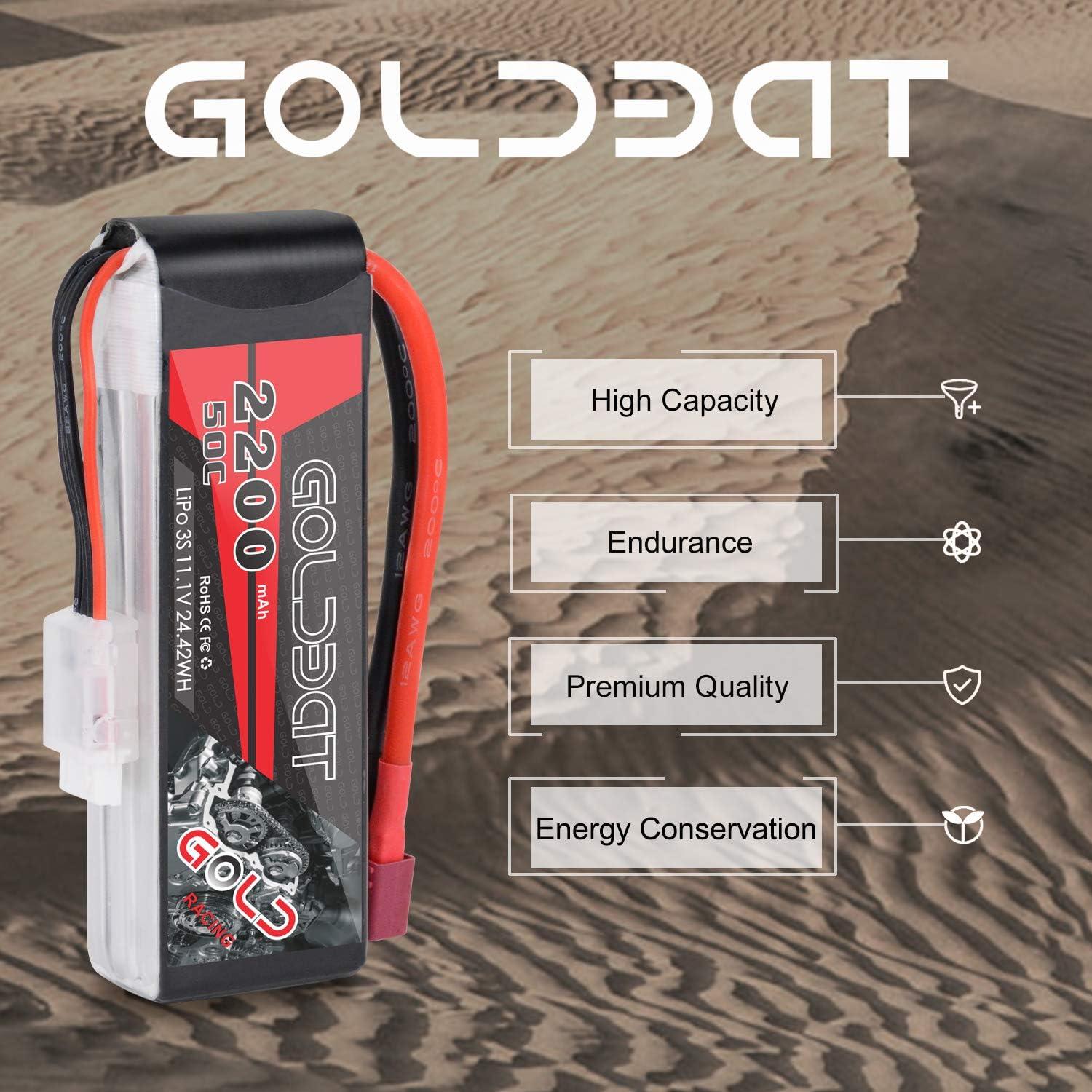 Batería LiPo GOLDBAT 11.1V 2200mAh 3S 35C para RC - Paquete de 2