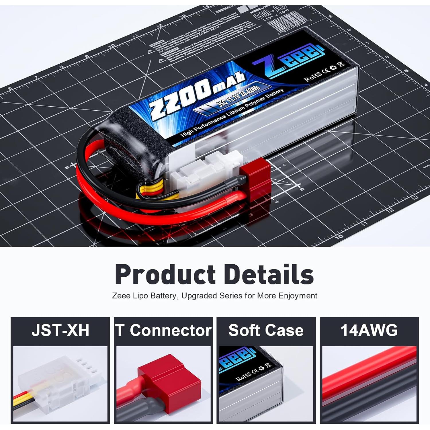 Batería LiPo Zeee 3S 2200mAh 11.1V 35C Paquete de 2