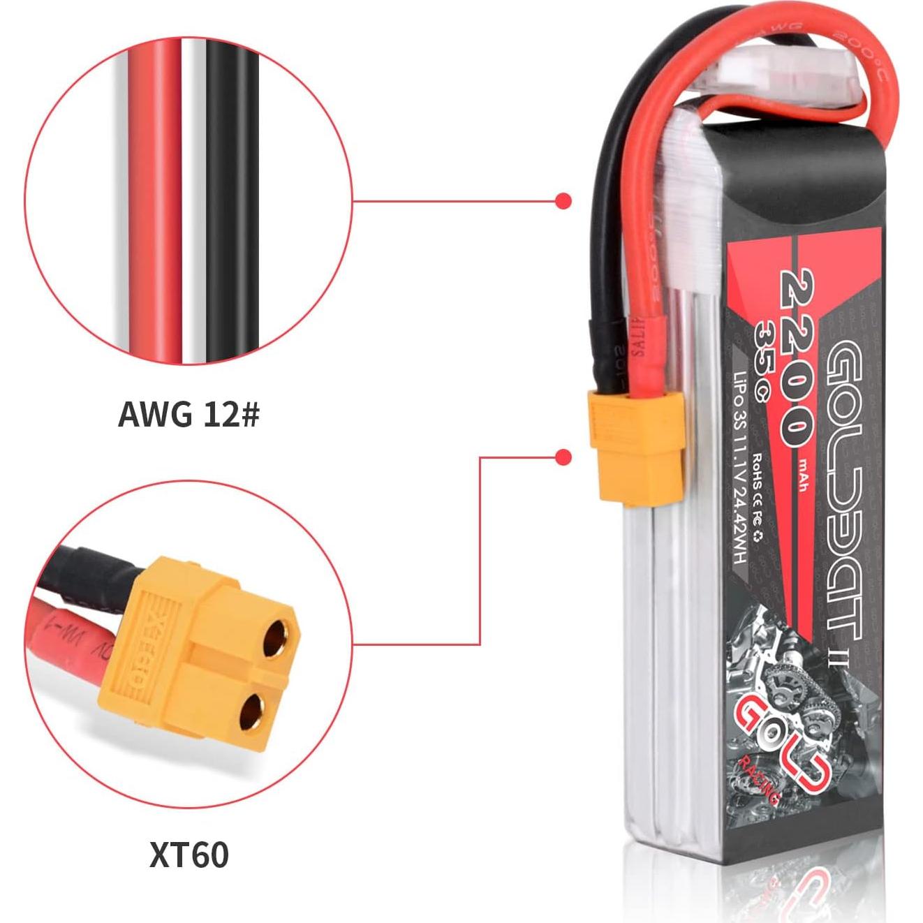 Batería Lipo GOLDBAT 3S 2200mAh 11.1V 35C XT60 para Dron RC
