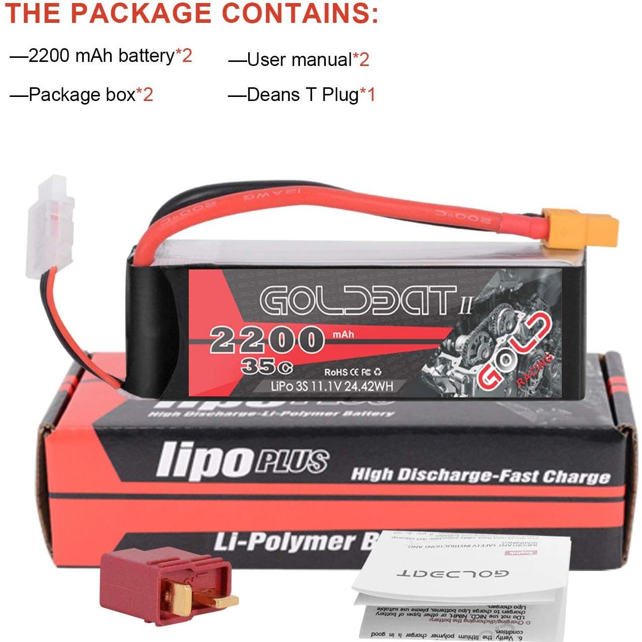 Batería Lipo GOLDBAT 3S 2200mAh 11.1V 35C XT60 para Dron RC