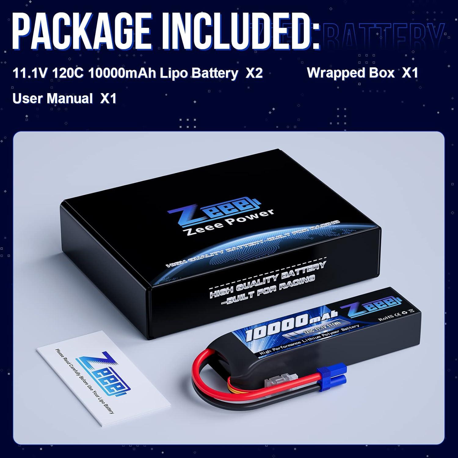 Batería Lipo Zeee 3S 10000mAh 11.1V 120C EC5 - Paquete de 2
