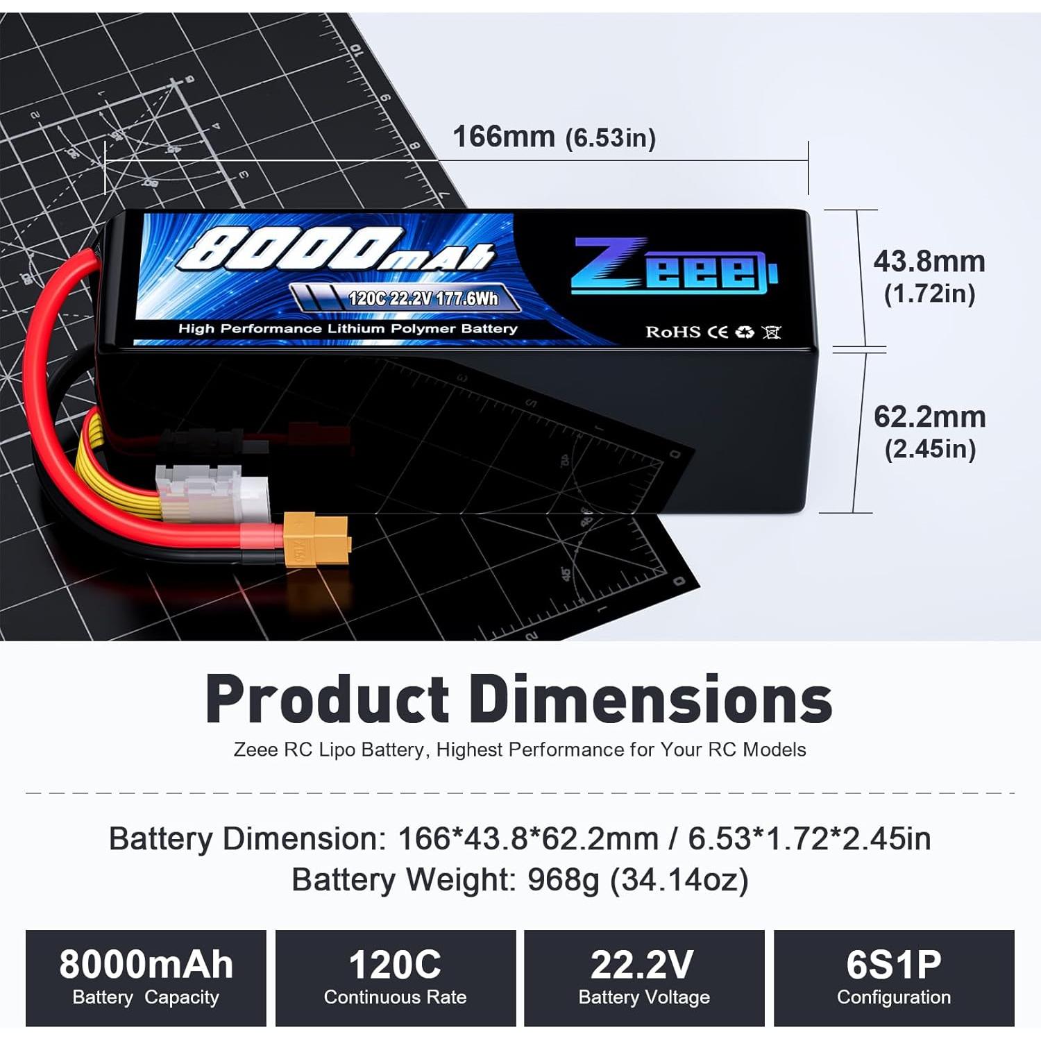 Batería Lipo Zeee 6S 8000mAh 22.2V 120C XT60 para RC