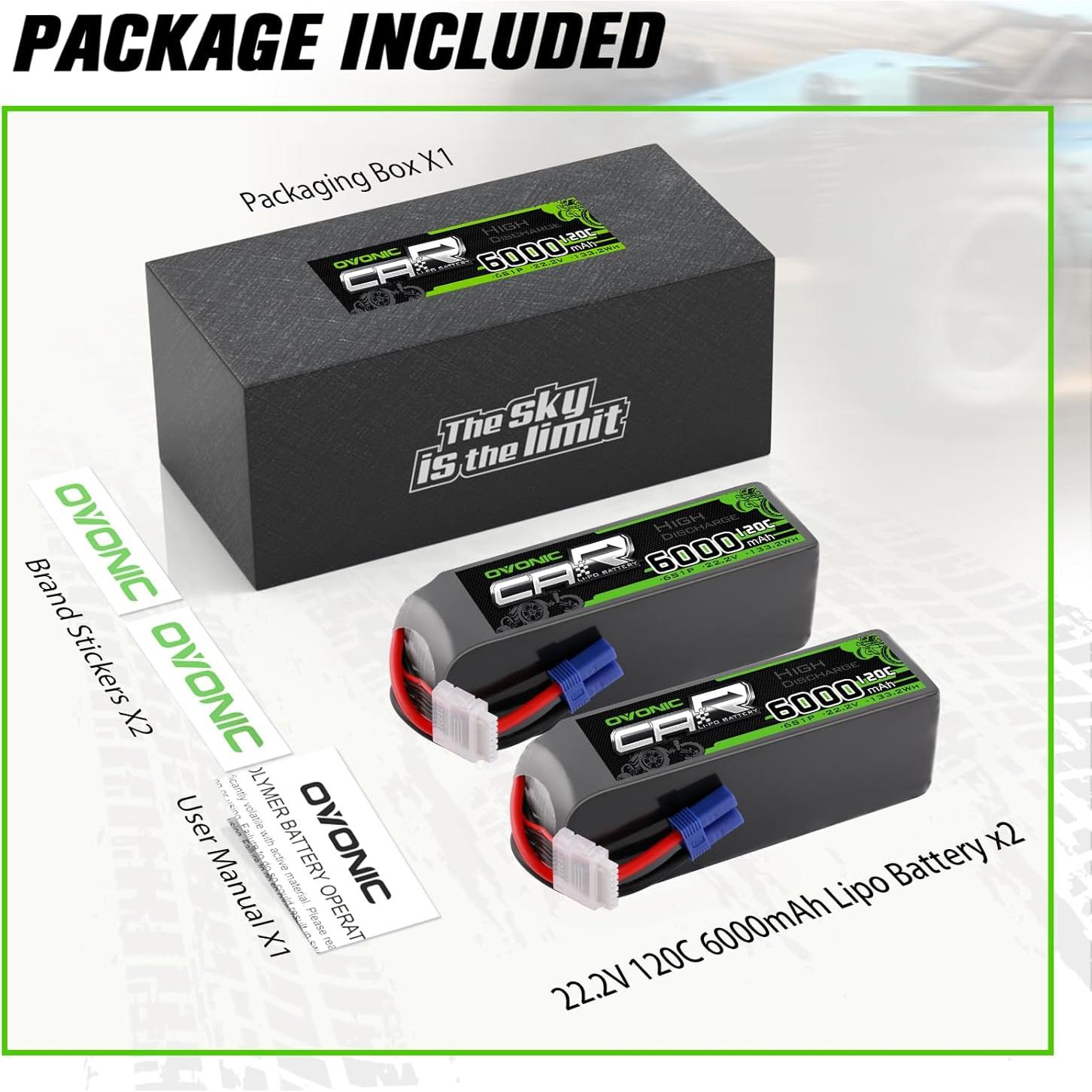 Batería LiPo OVONIC 6S 6000mAh 22.2V 120C - Paquete de 2