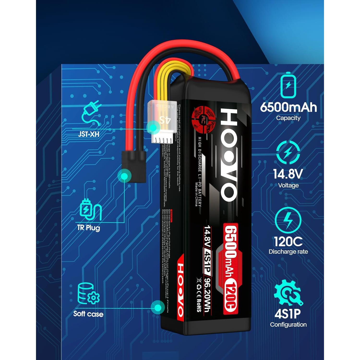 Batería Lipo HOOVO 4S 14.8V 6500mAh 120C - 2 Paquetes