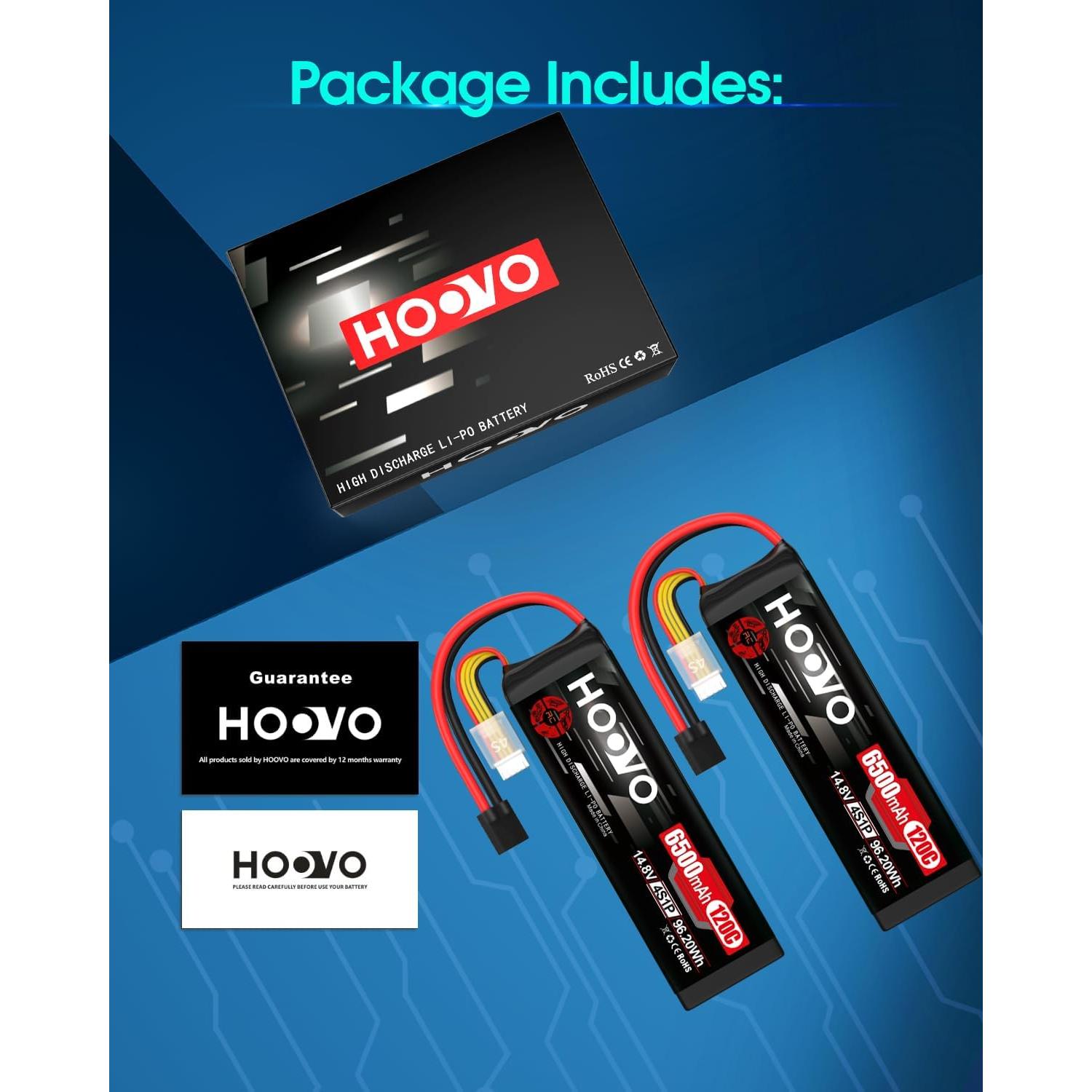 Batería Lipo HOOVO 4S 14.8V 6500mAh 120C - 2 Paquetes