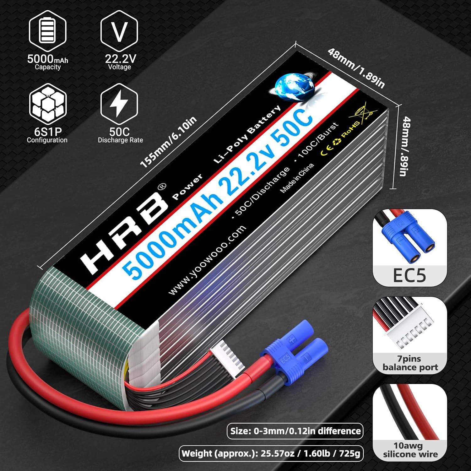 Batería Lipo HRB 5000mAh 6S 22.2V EC5 para RC