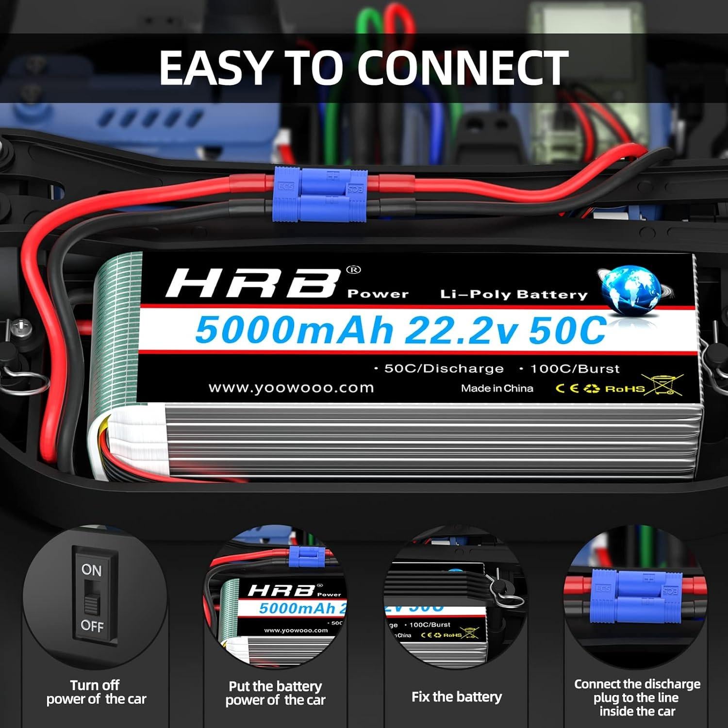 Batería Lipo HRB 5000mAh 6S 22.2V EC5 para RC