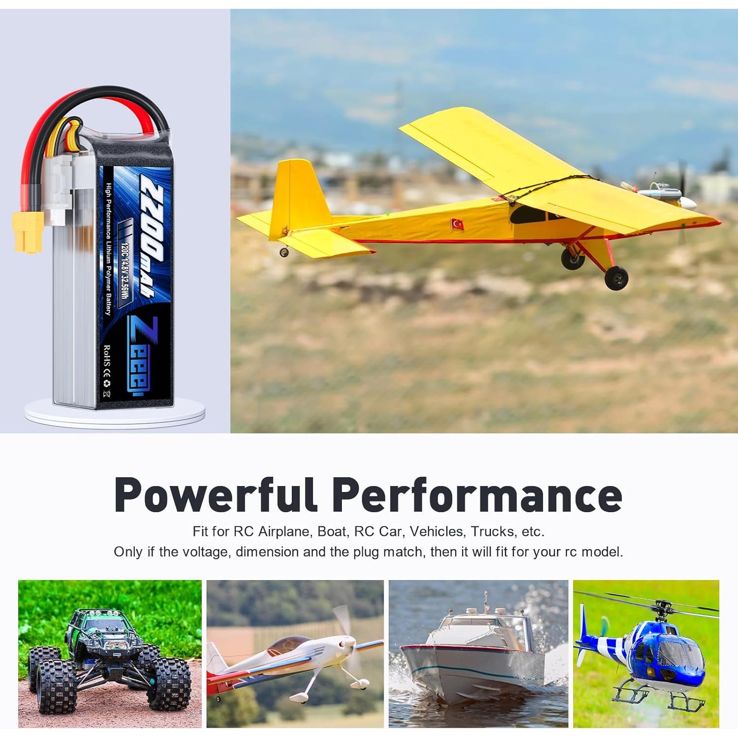 Batería Lipo Zeee 4S 2200mAh 14.8V 120C XT60 - 2 Unidades