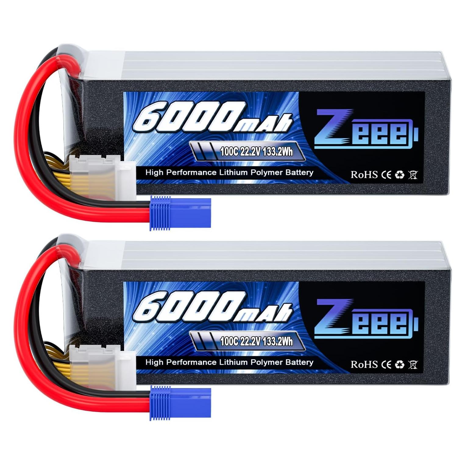 Batería Lipo Zeee 6S 6000mAh 22.2V 100C EC5 - 2 Paquetes
