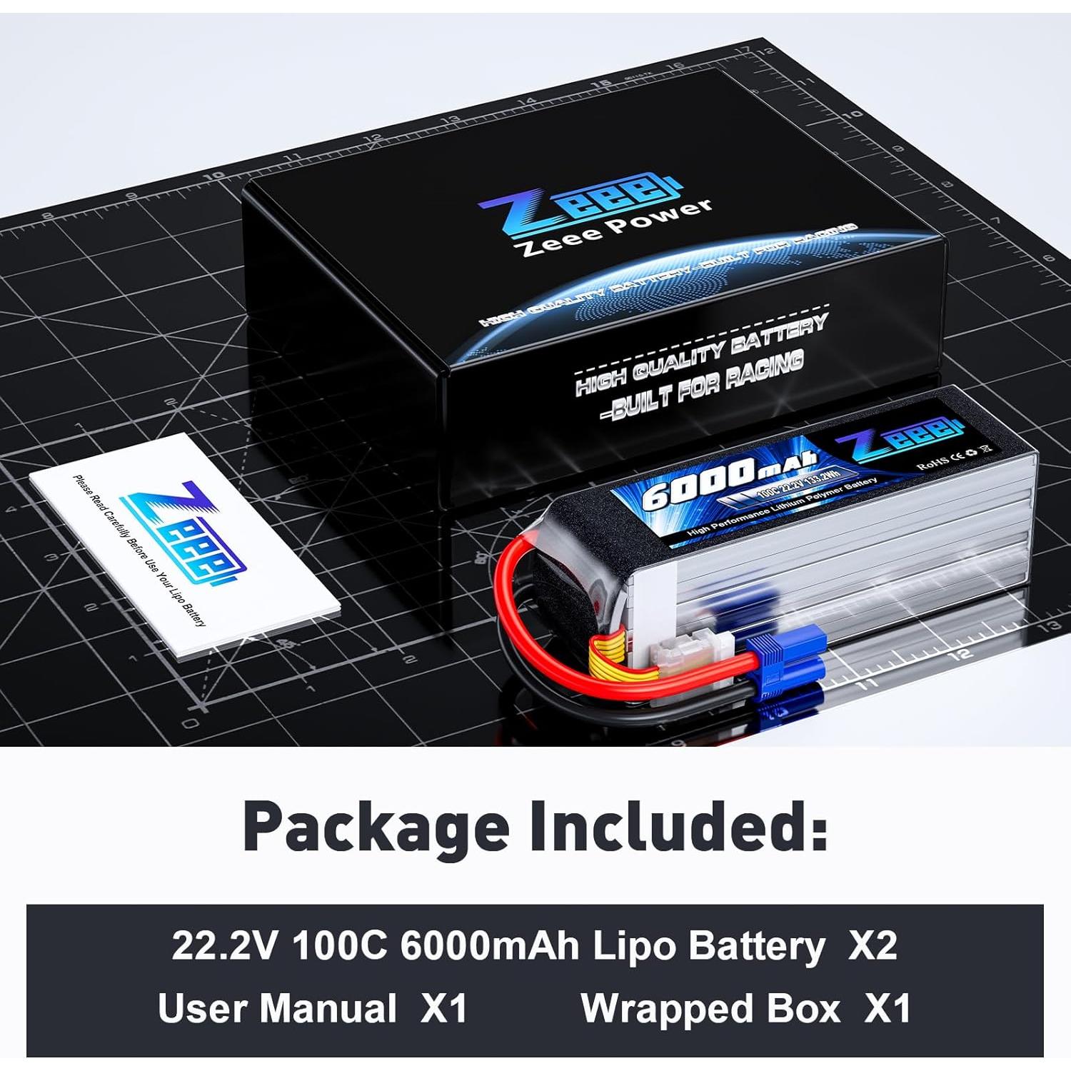 Batería Lipo Zeee 6S 6000mAh 22.2V 100C EC5 - 2 Paquetes