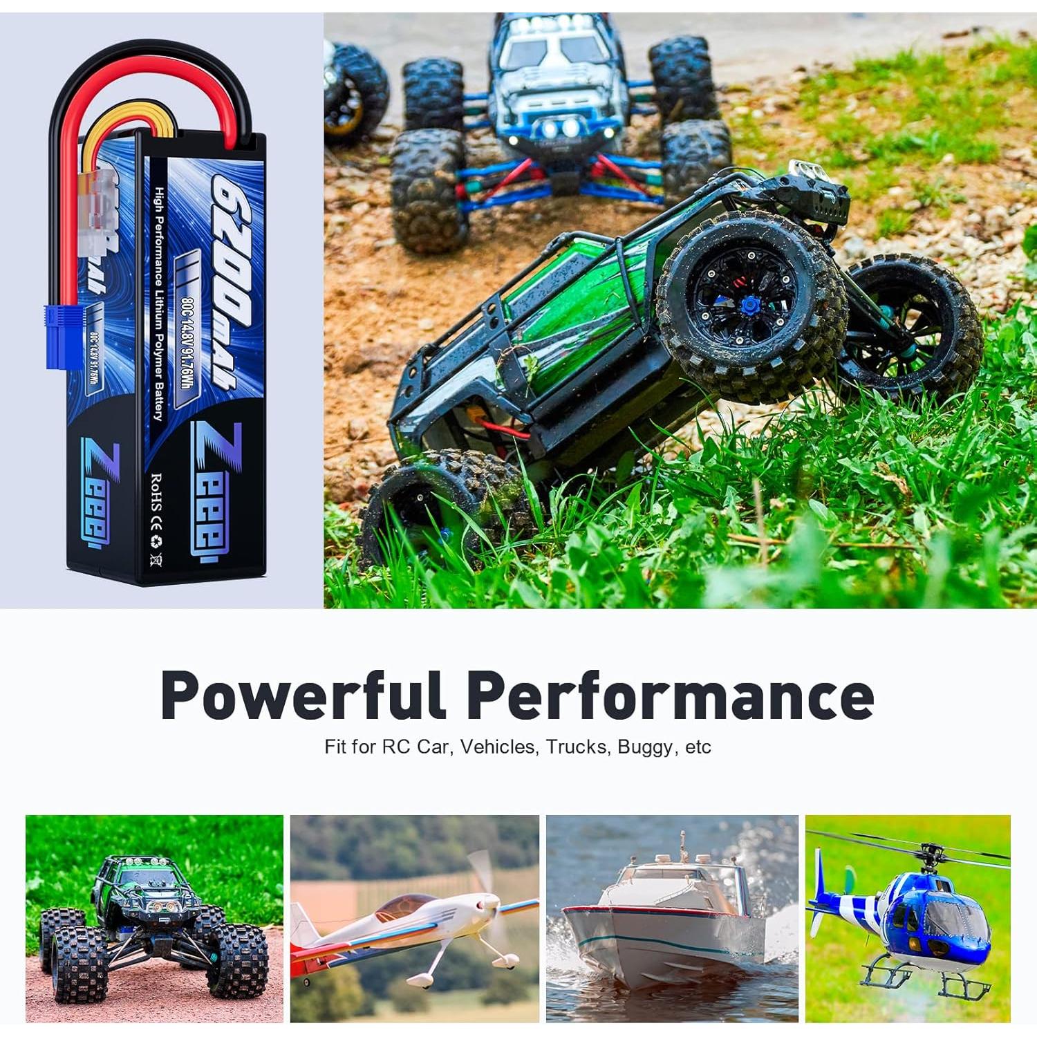 Batería Lipo Zeee 4S 6200mAh 14.8V 80C con conector EC5