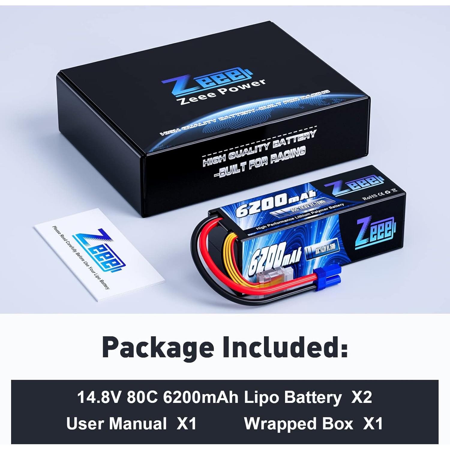 Batería Lipo Zeee 4S 6200mAh 14.8V 80C con conector EC5