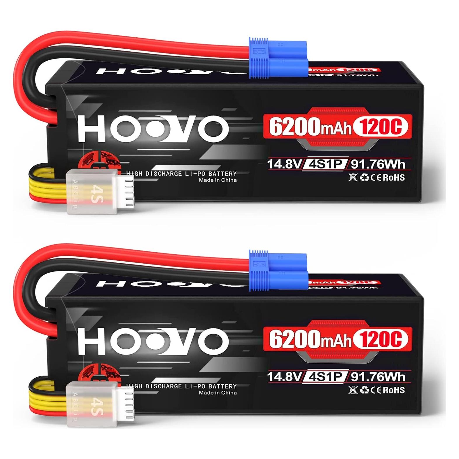 Batería Lipo HOOVO 4S 14.8V 6200mAh 120C EC5 Dron RC (Paquete de 2)