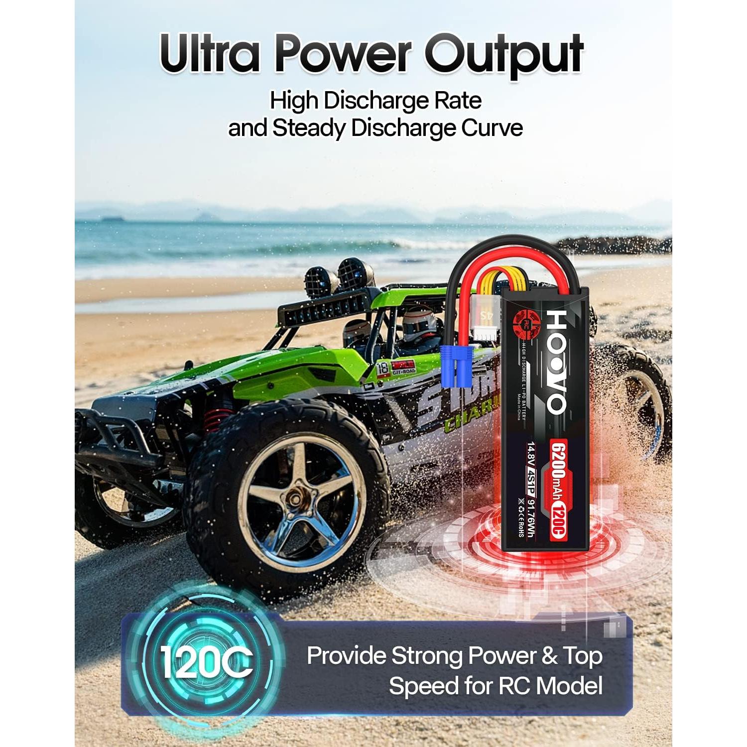 Batería Lipo HOOVO 4S 14.8V 6200mAh 120C EC5 Dron RC (Paquete de 2)