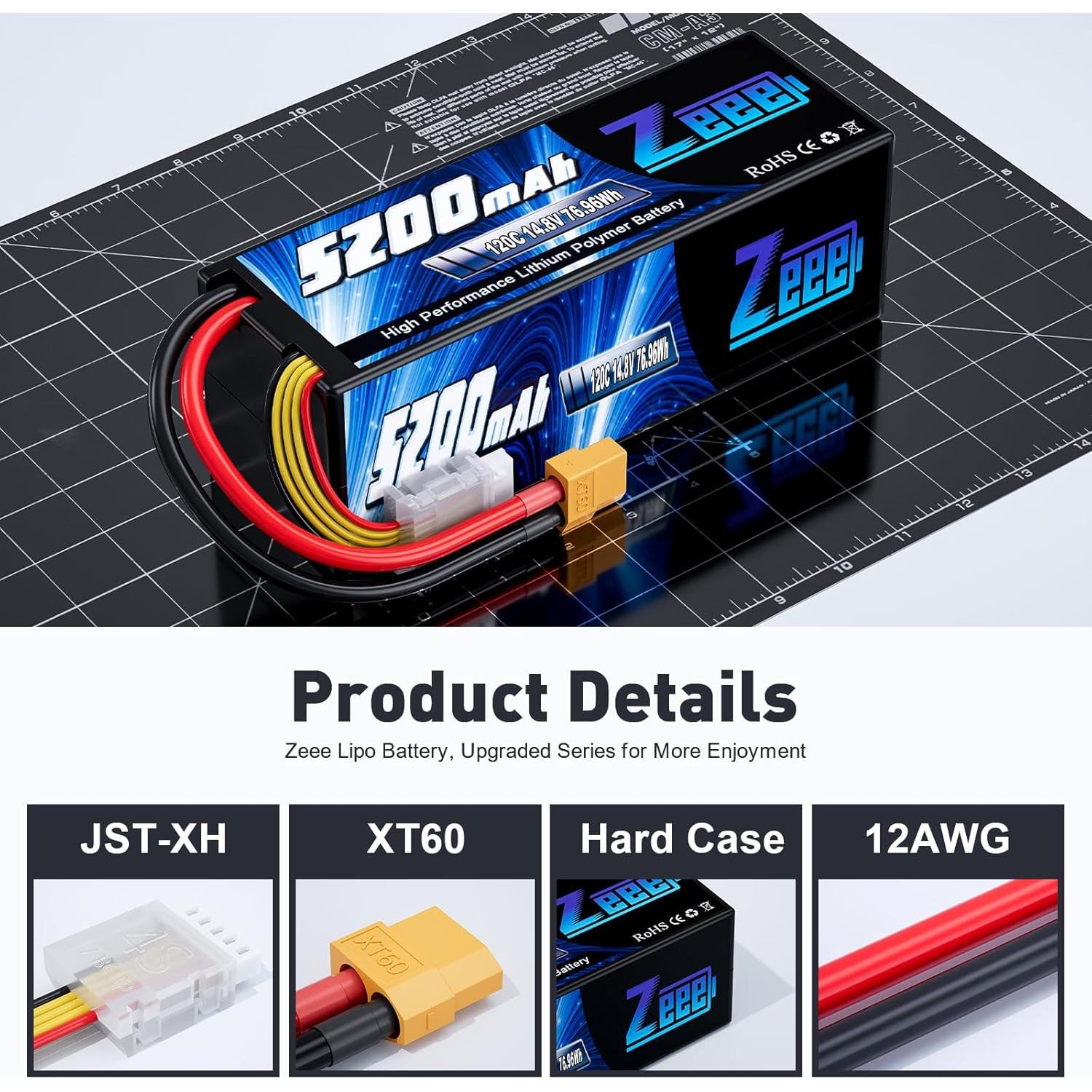 Batería Lipo Zeee 4S 5200mAh 14.8V 120C con XT60 - 2 Paquete