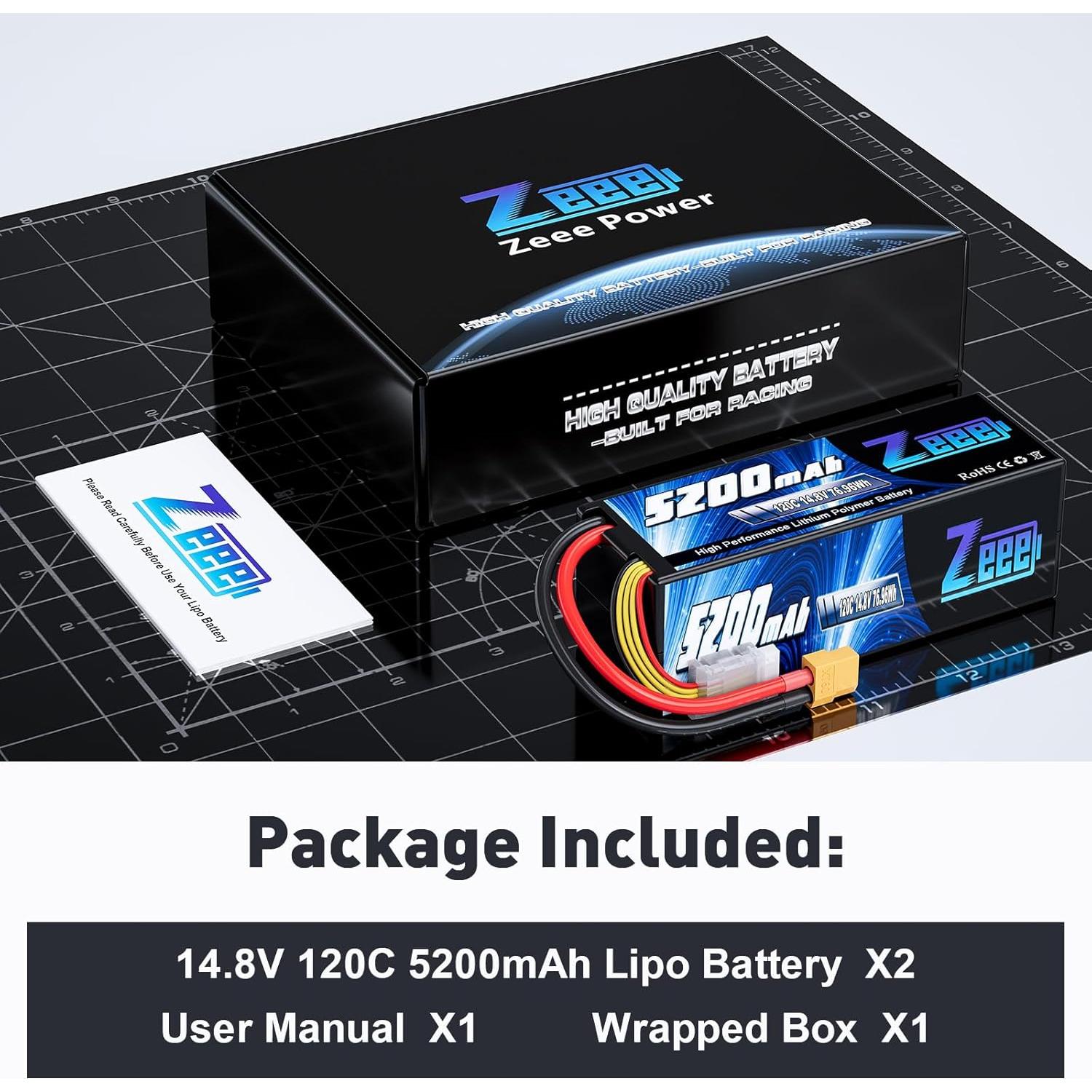 Batería Lipo Zeee 4S 5200mAh 14.8V 120C con XT60 - 2 Paquete