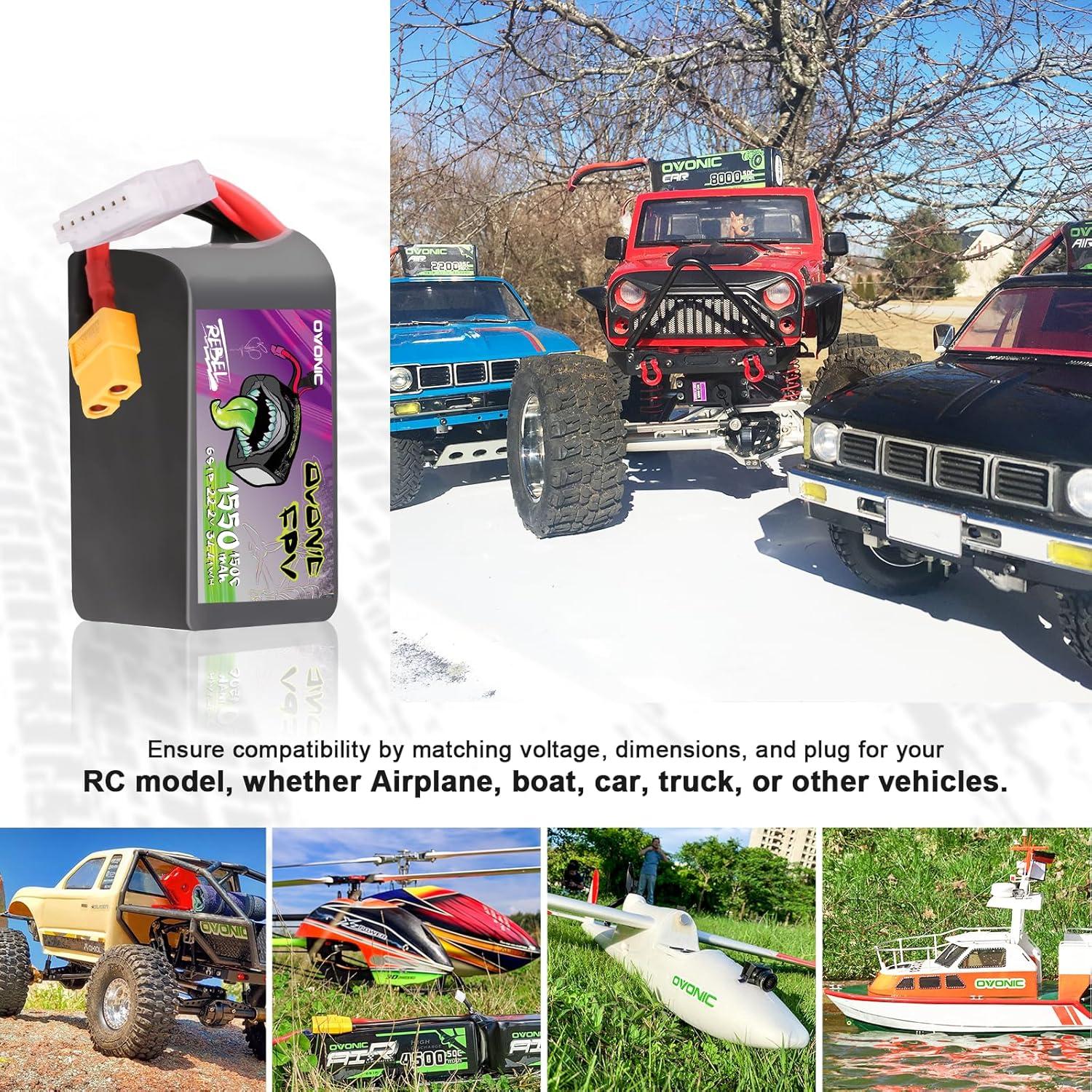 Batería LiPo OVONIC 22.2V 1550mAh 150C XT60 - 2 Paquete