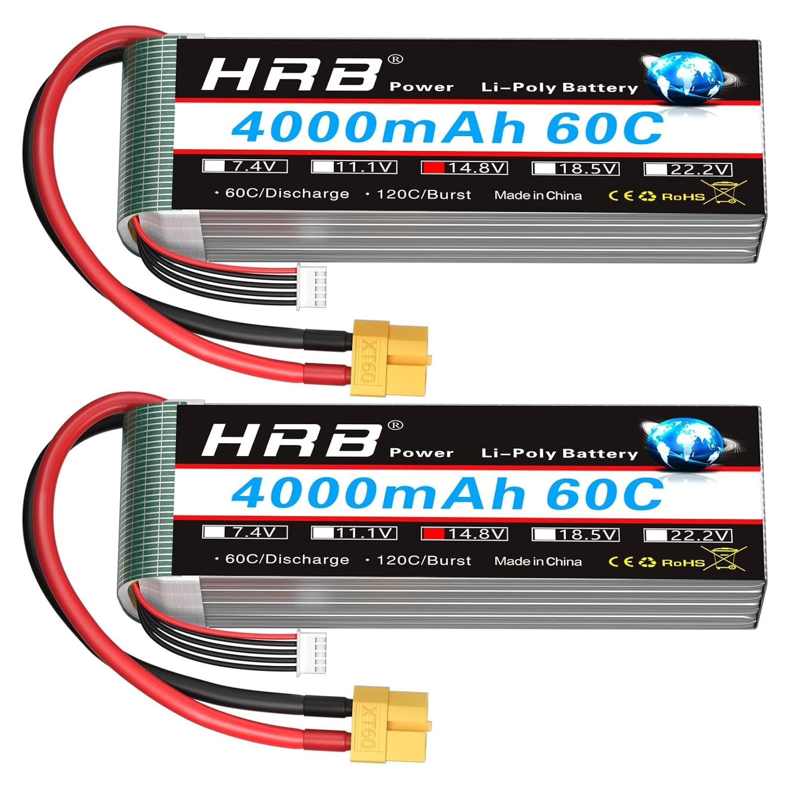 Batería Lipo 4S 4000mAh 60C XT60 HRB para RC - 2 Pcs