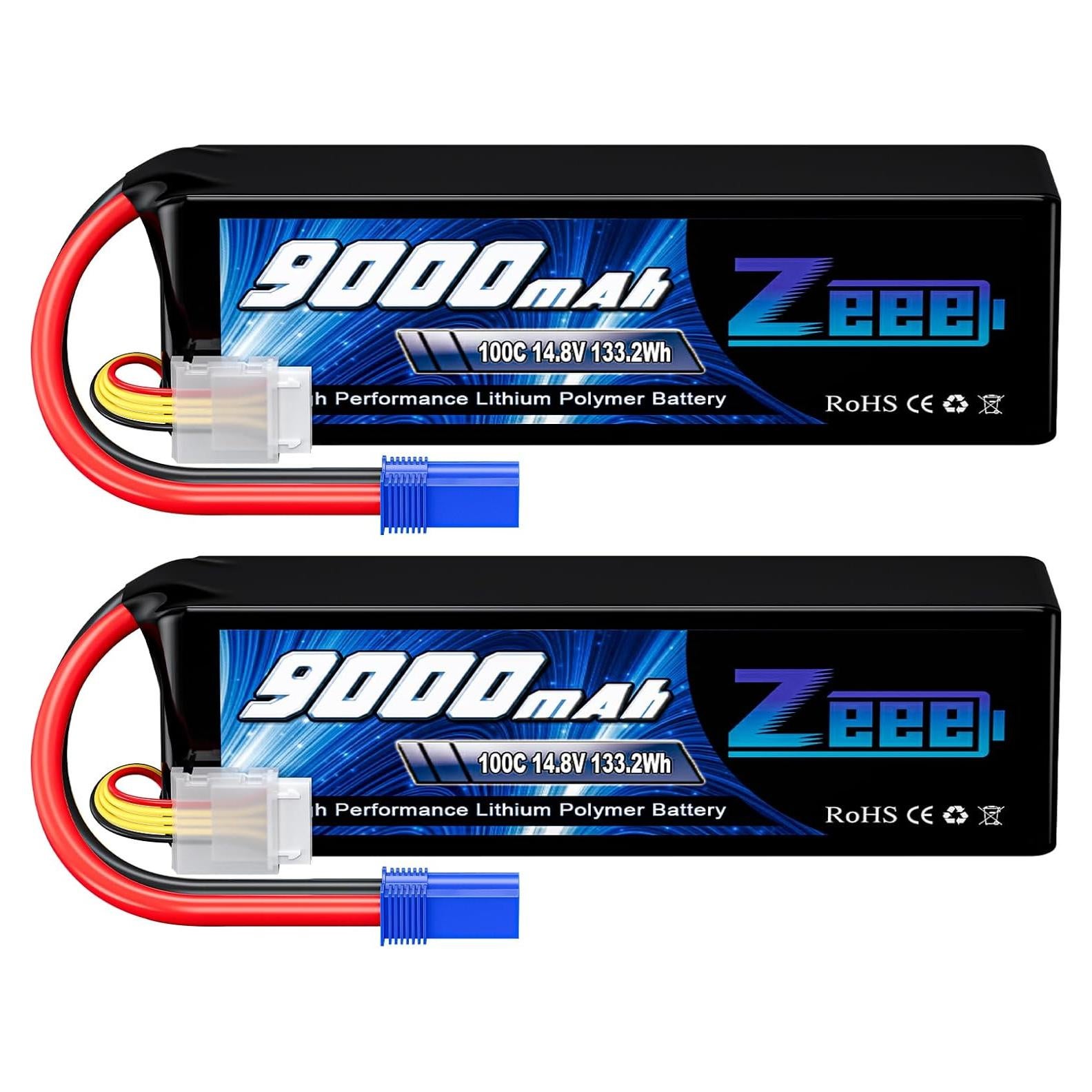 Batería Lipo Zeee 4S 9000mAh 14.8V 100C EC5 - Paquete de 2