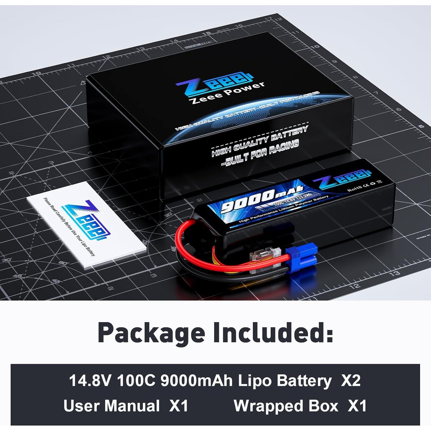Batería Lipo Zeee 4S 9000mAh 14.8V 100C EC5 - Paquete de 2