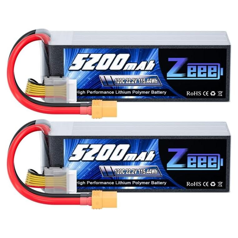 Batería Lipo Zeee 6S 5200mAh 22.2V 120C con XT90 - 2 Paquetes