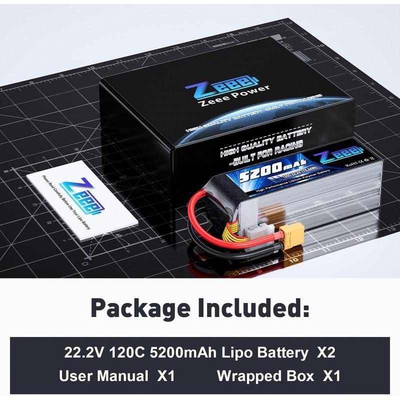 Batería Lipo Zeee 6S 5200mAh 22.2V 120C con XT90 - 2 Paquetes