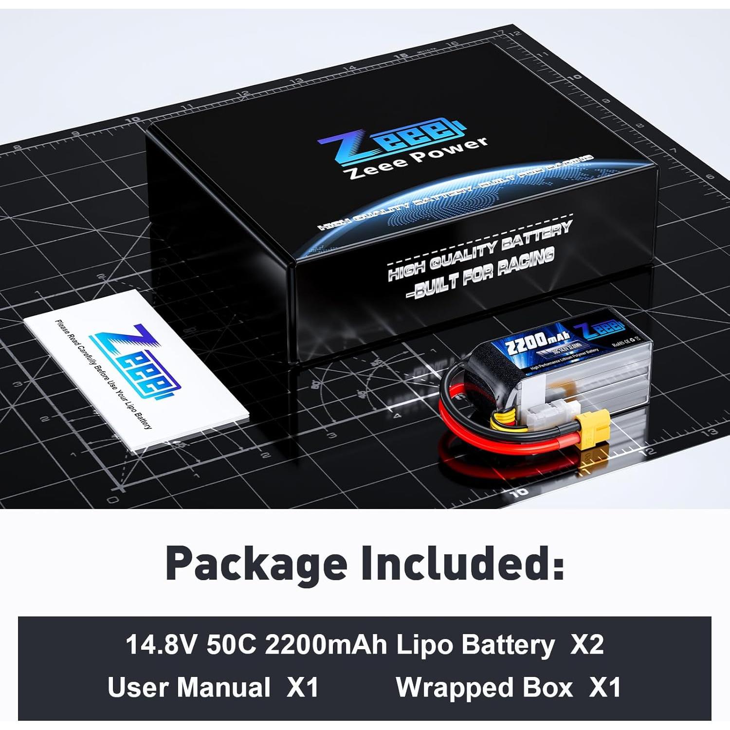 Batería Lipo Zeee 4S 2200mAh 50C 14.8V con Conector XT60 - 2 Paquetes