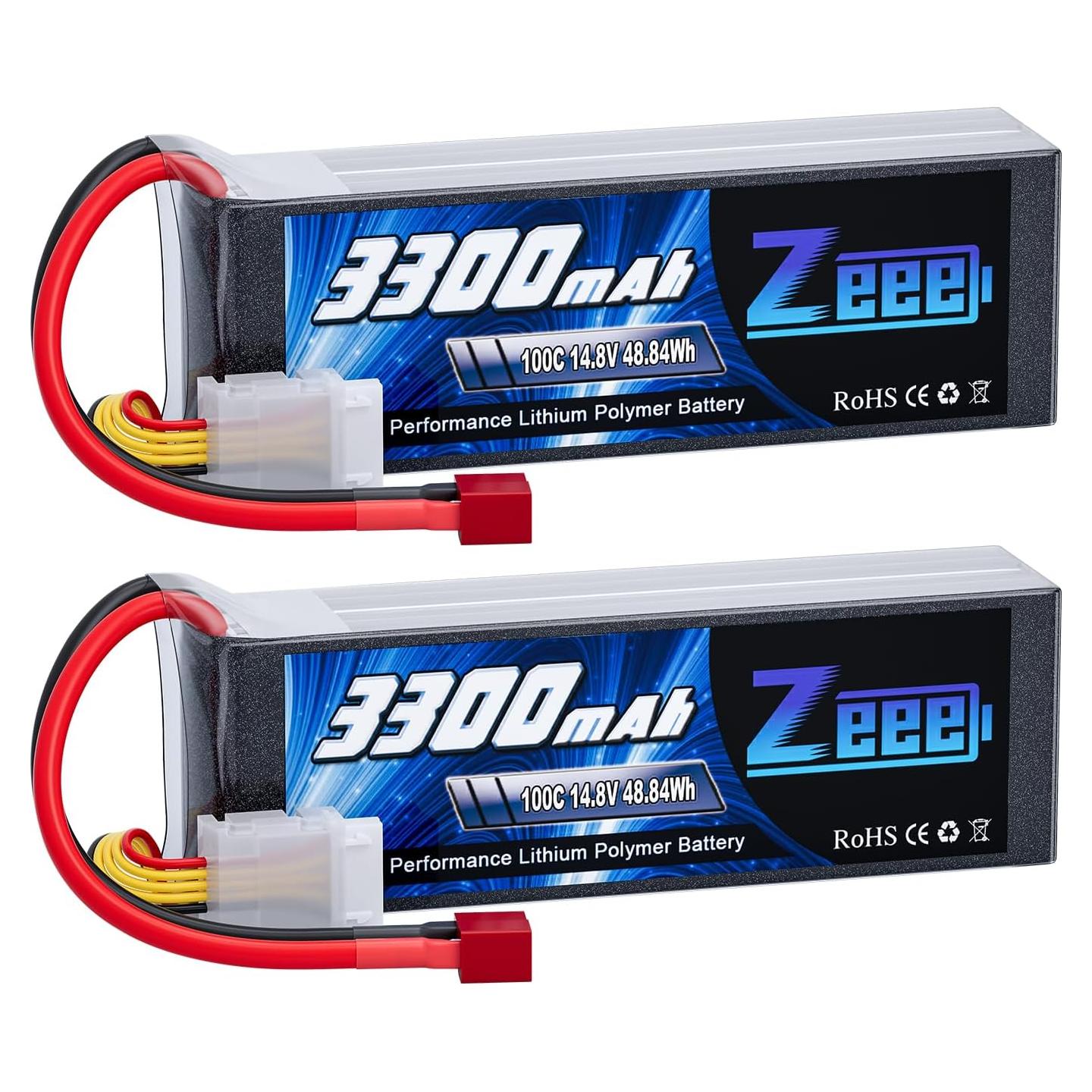 Batería Lipo Zeee 4S 3300mAh 14.8V 100C con Conector T - 2 Paquete