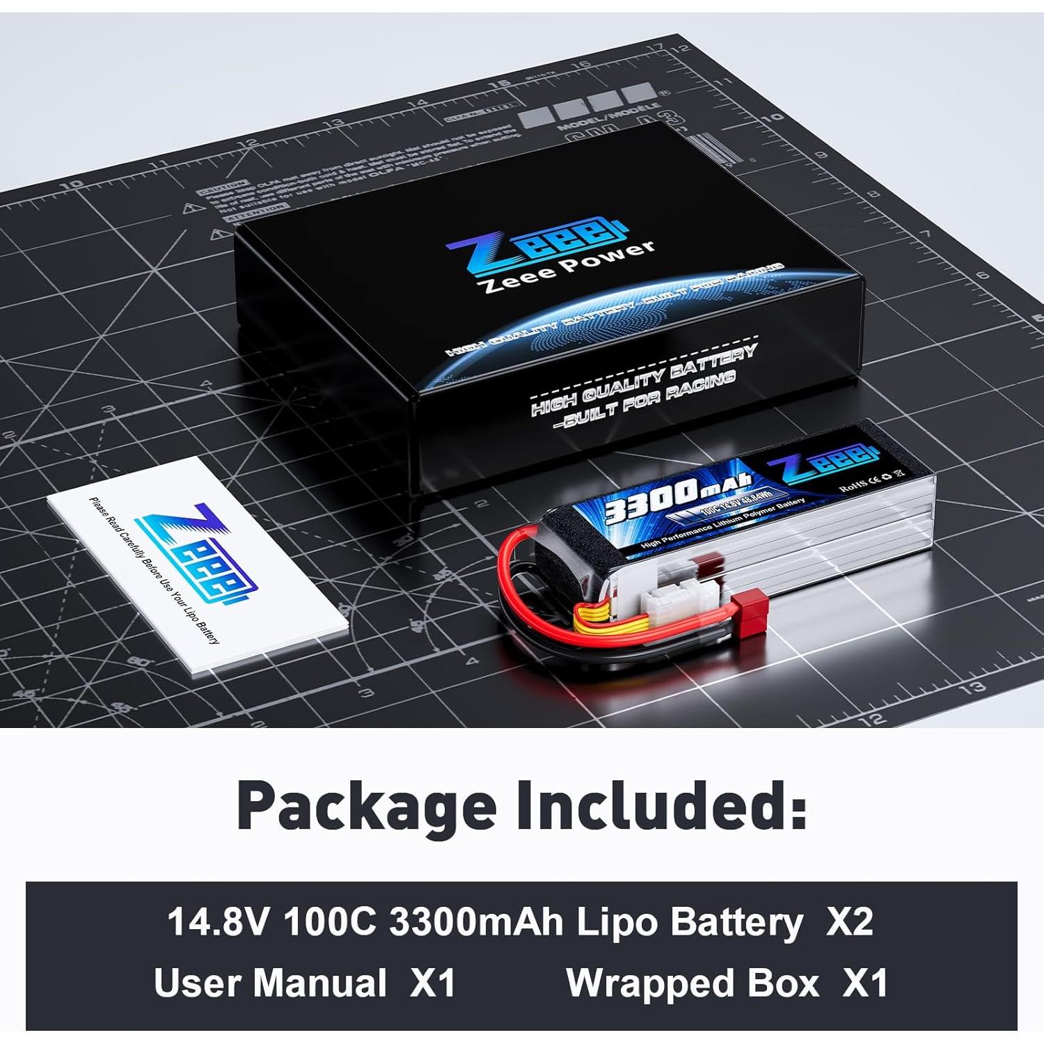 Batería Lipo Zeee 4S 3300mAh 14.8V 100C con Conector T - 2 Paquete