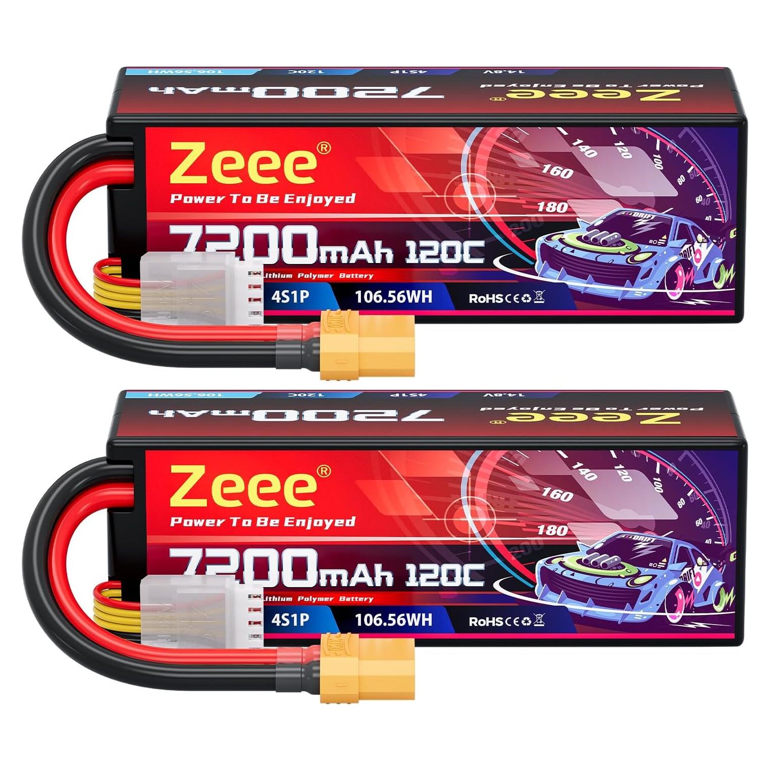 Batería Lipo Zeee 4S 7200mAh 14.8V 120C con XT90 - Paquete de 2