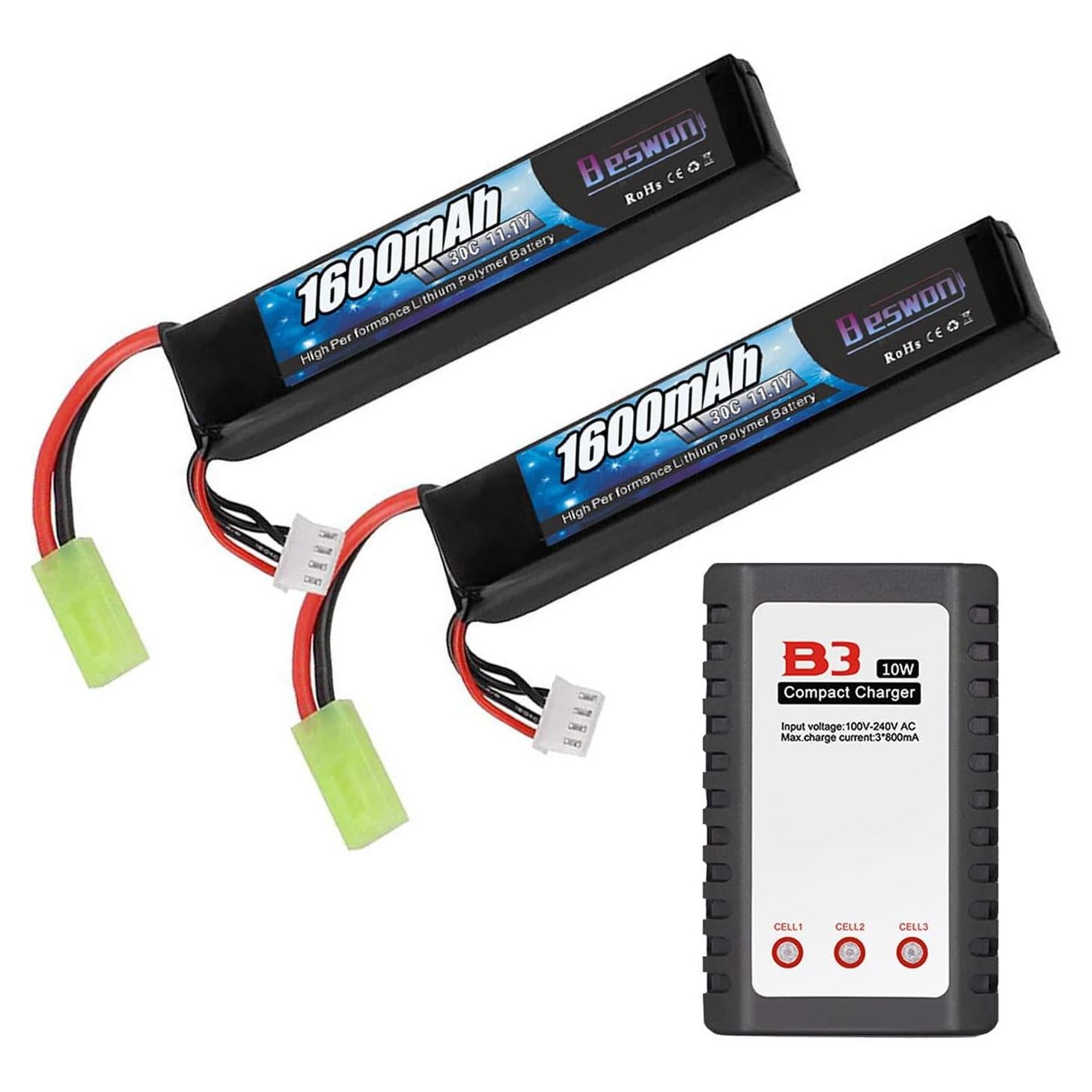 Batería Lipo Airsoft 11.1V 1600mAh 30C Mini Tamiya + Cargador