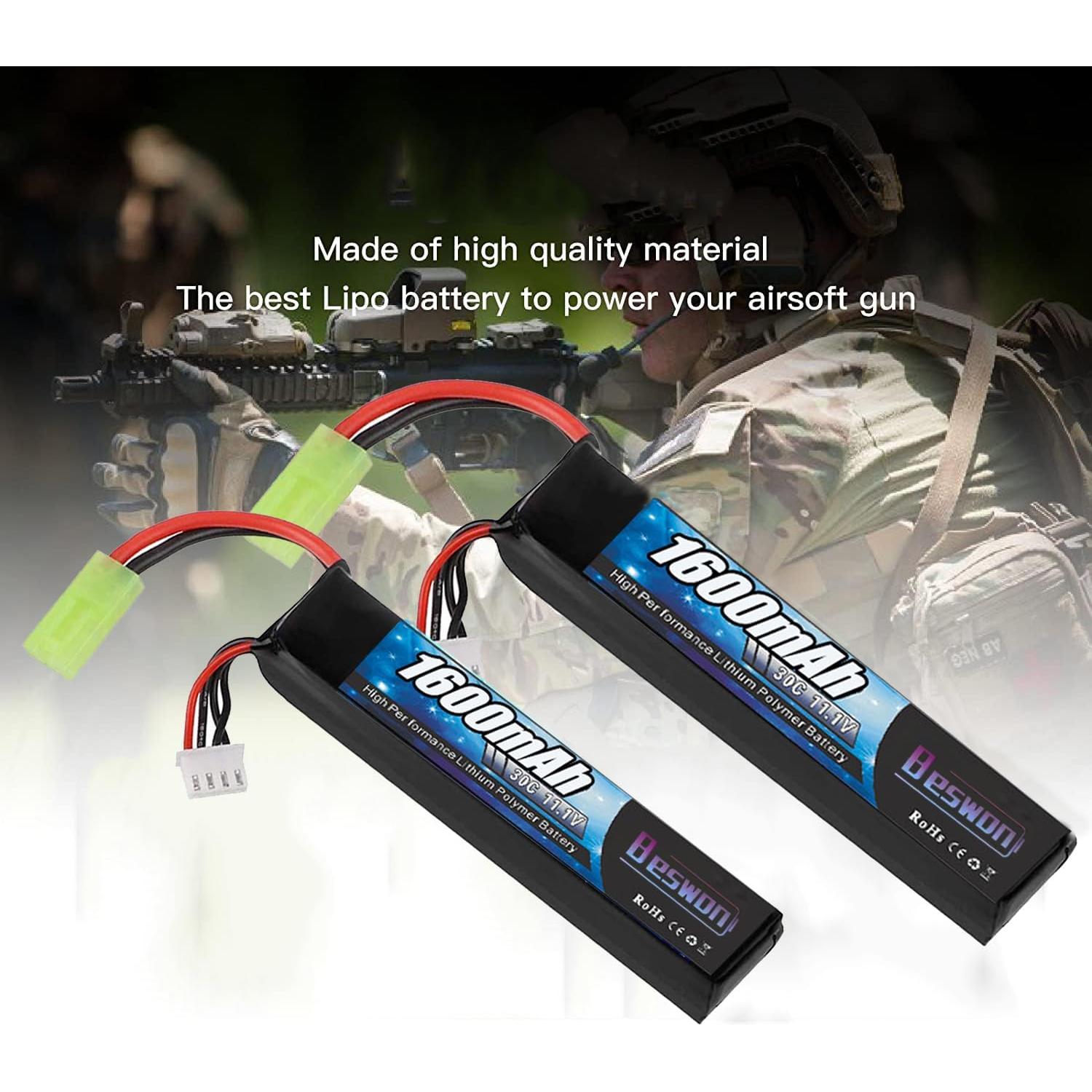 Batería Lipo Airsoft 11.1V 1600mAh 30C Mini Tamiya + Cargador