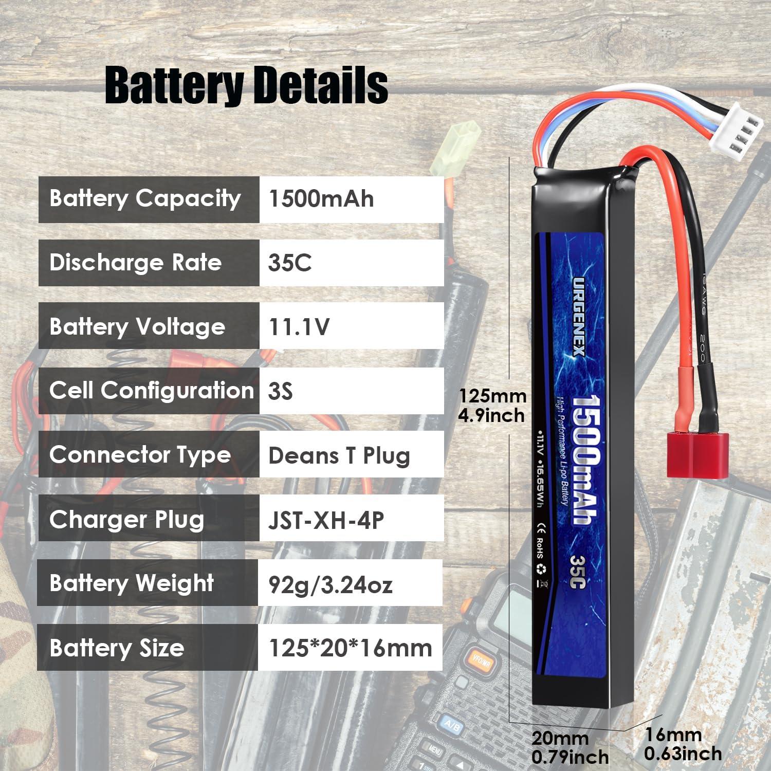 Batería Lipo URGENEX 11.1V 1500mAh 35C para Airsoft