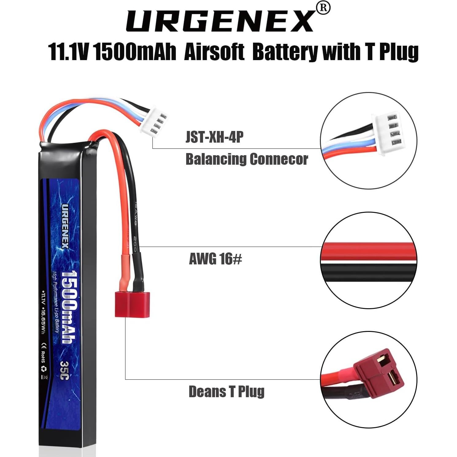 Batería Lipo URGENEX 11.1V 1500mAh 35C para Airsoft