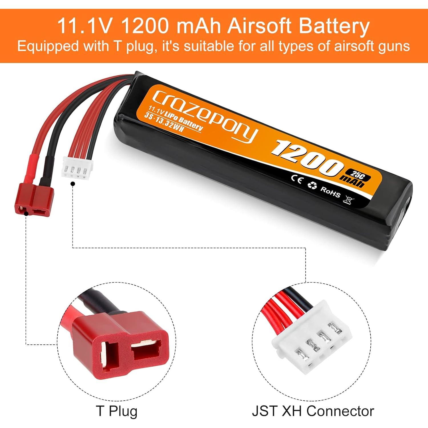 Batería LiPo Airsoft Crazepony 11.1V 1200mAh 25C T-Plug