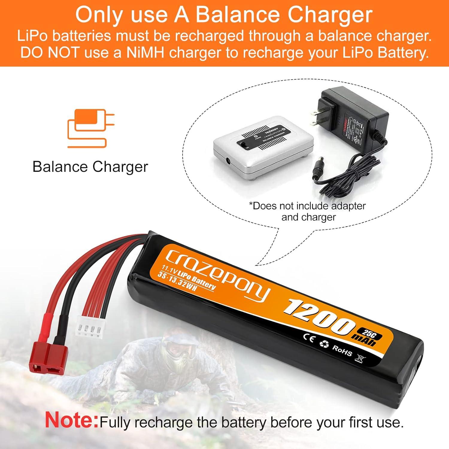 Batería LiPo Airsoft Crazepony 11.1V 1200mAh 25C T-Plug