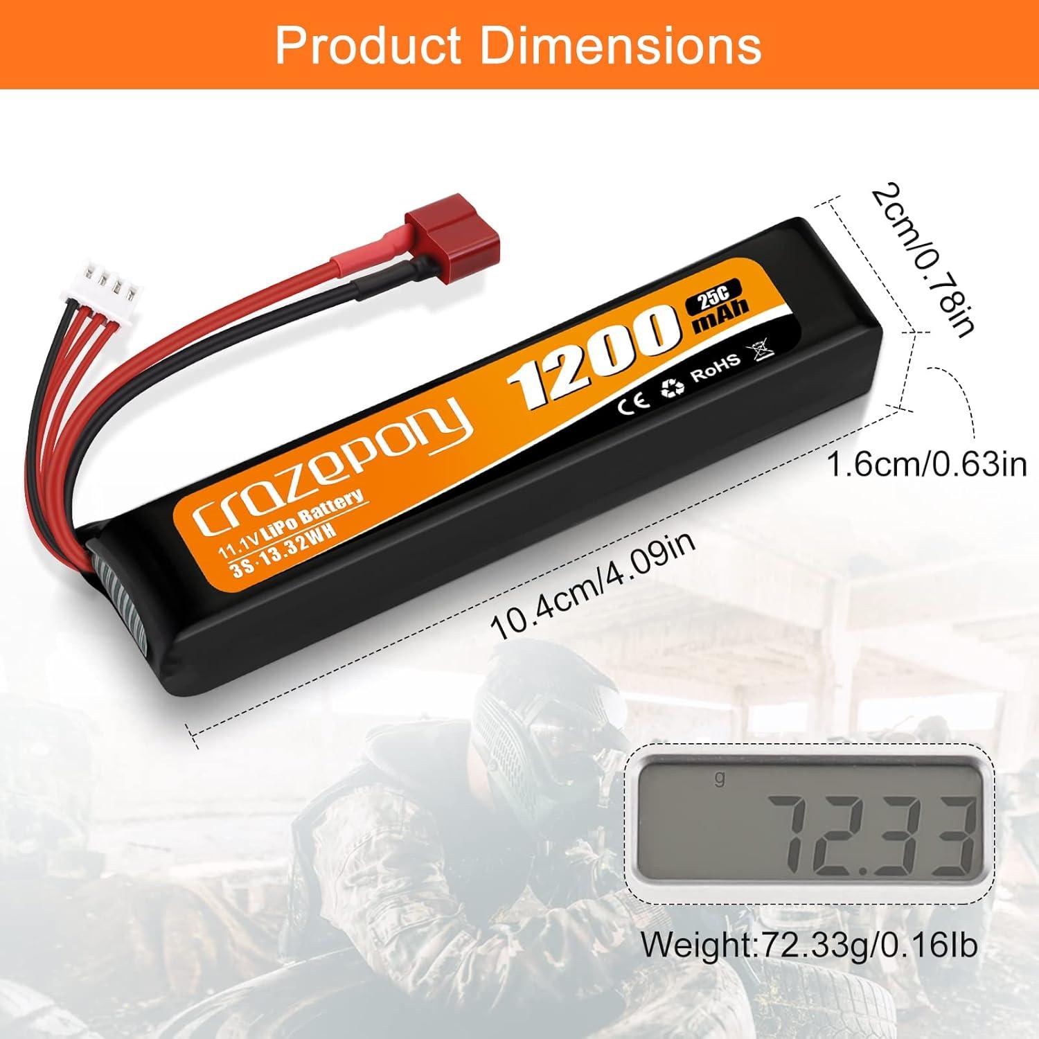 Batería LiPo Airsoft Crazepony 11.1V 1200mAh 25C T-Plug