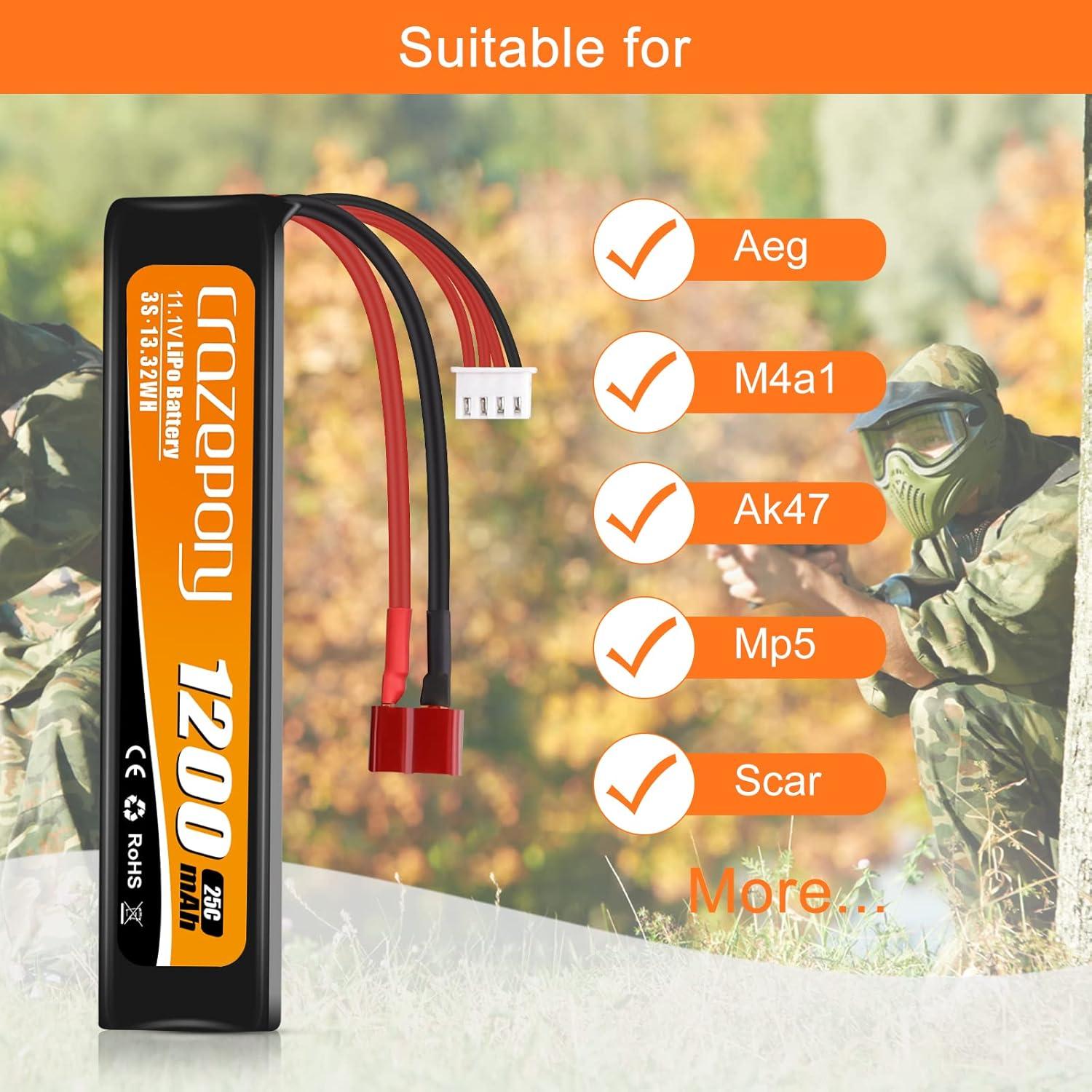 Batería LiPo Airsoft Crazepony 11.1V 1200mAh 25C T-Plug