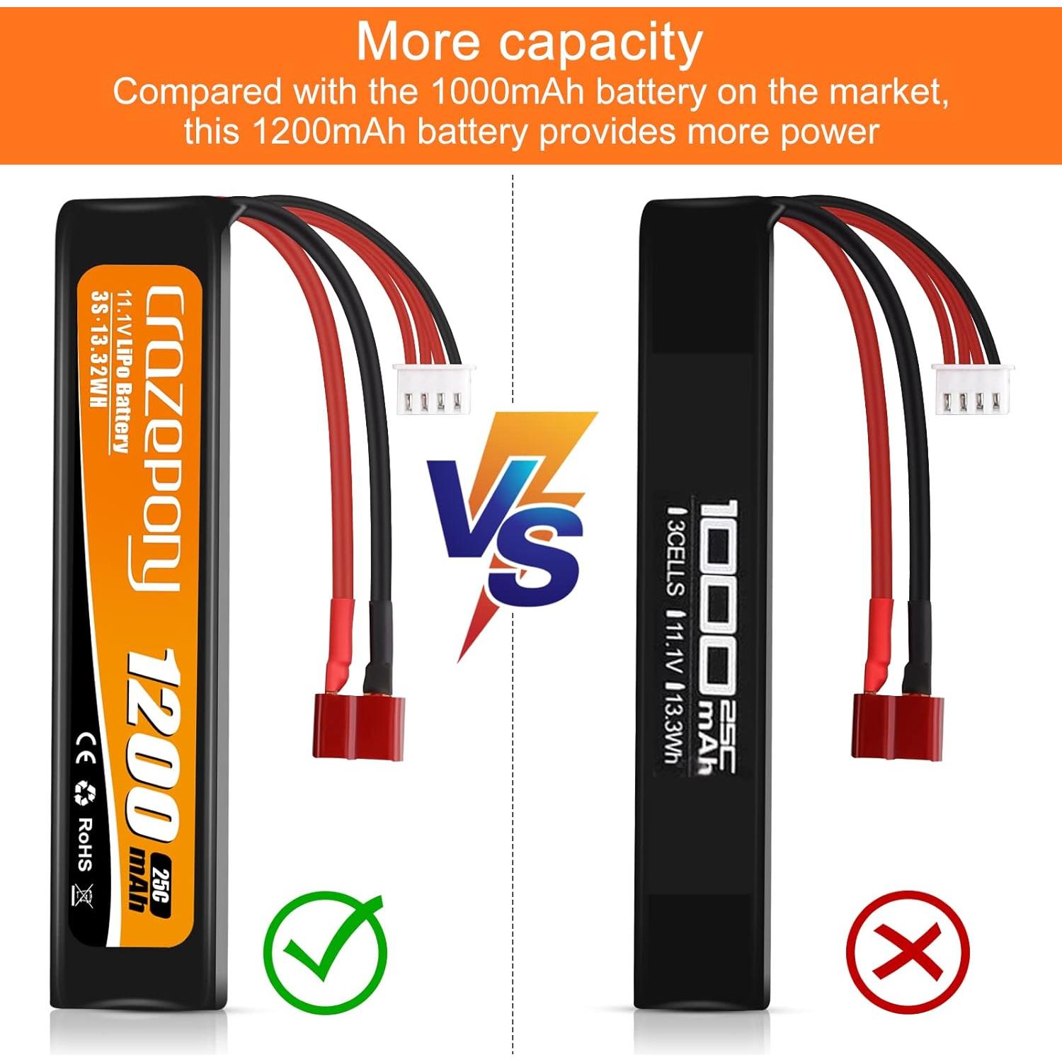 Batería LiPo Airsoft Crazepony 11.1V 1200mAh 25C T-Plug